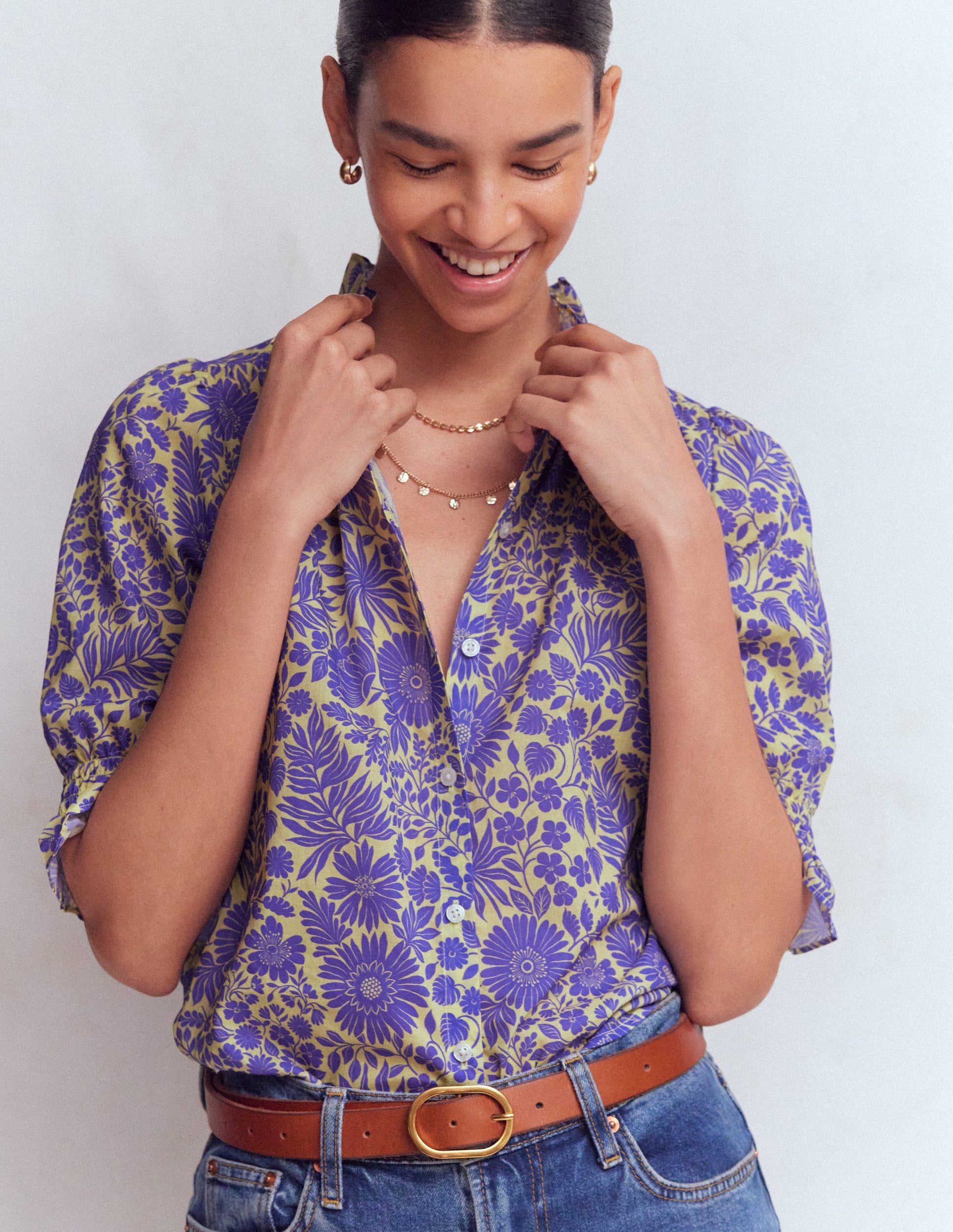 Heather Bedrucktes Baumwolloberteil-Violett, Blühendes Blumenbeet-4