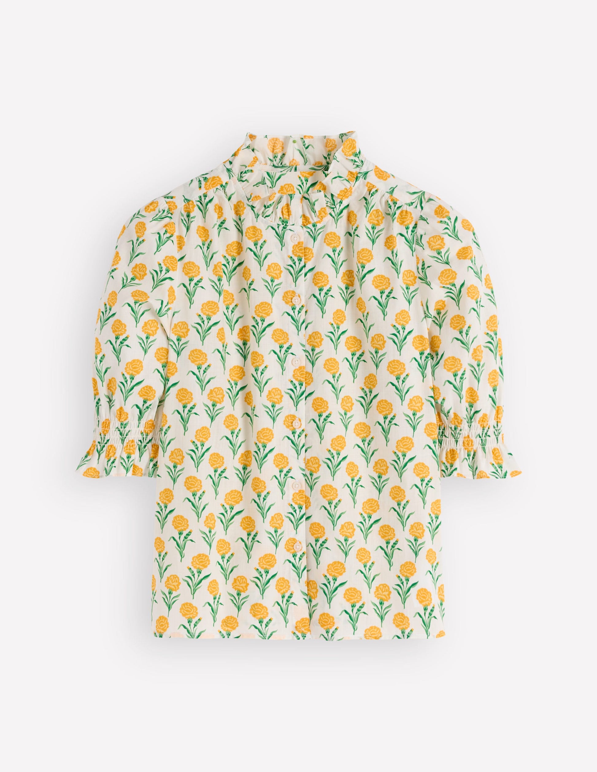 Heather Bedrucktes Baumwolloberteil-Gelb Blumenmuster-7