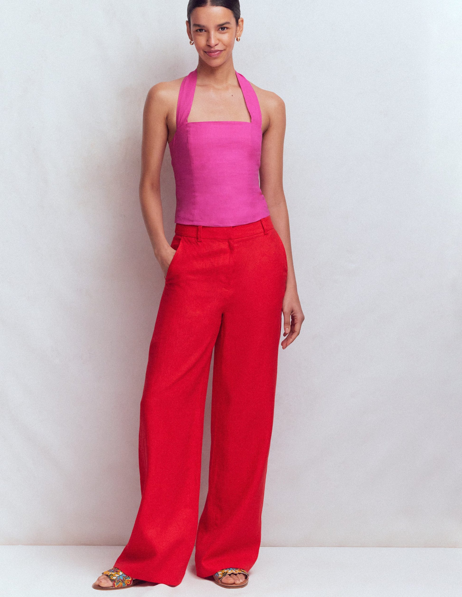 Oberteil aus Leinen mit Neckholder-Hellrosa-4