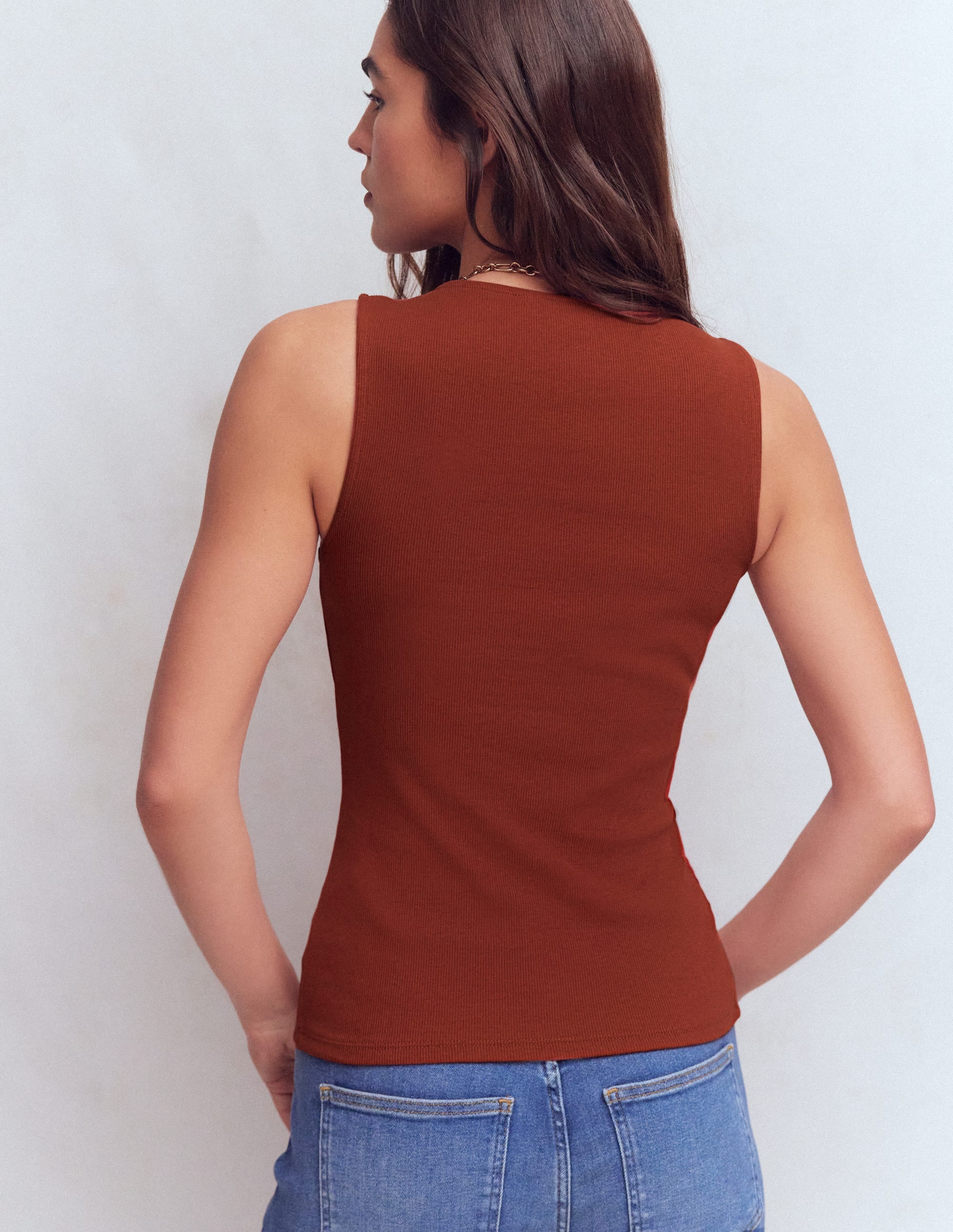 Evie Rippstrick-Top mit durchgehender Knopfleiste-Braun-Orange - Image 3