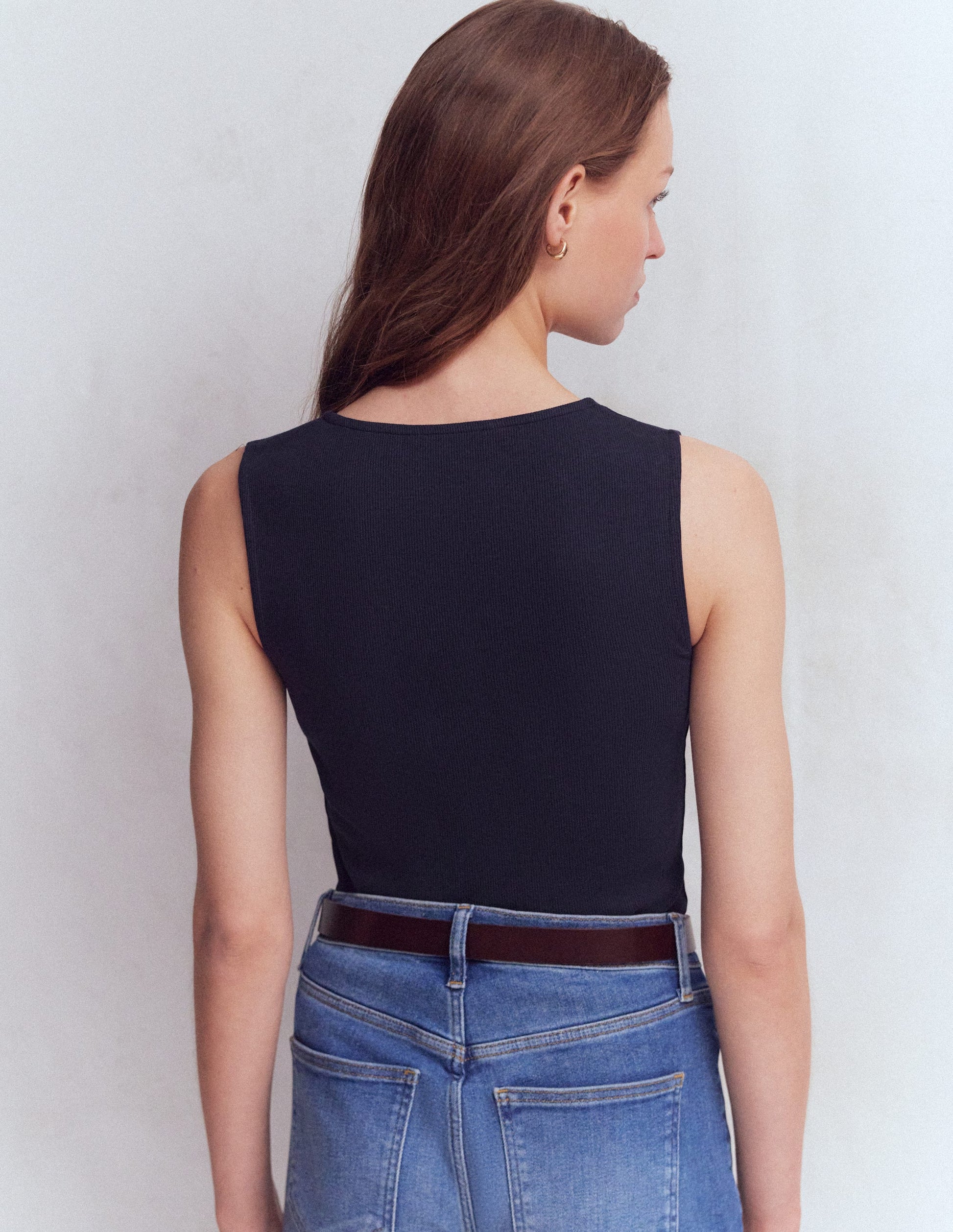 Evie Rippstrick-Top mit durchgehender Knopfleiste-Marineblau-3