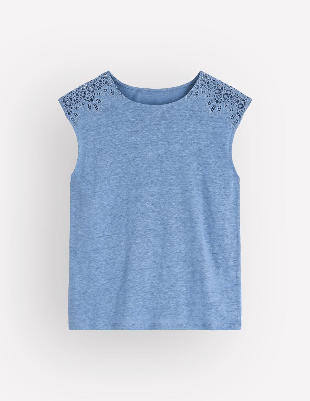 Tara Leinen-T-Shirt mit Cutwork-Ashleigh Blau - Image 4