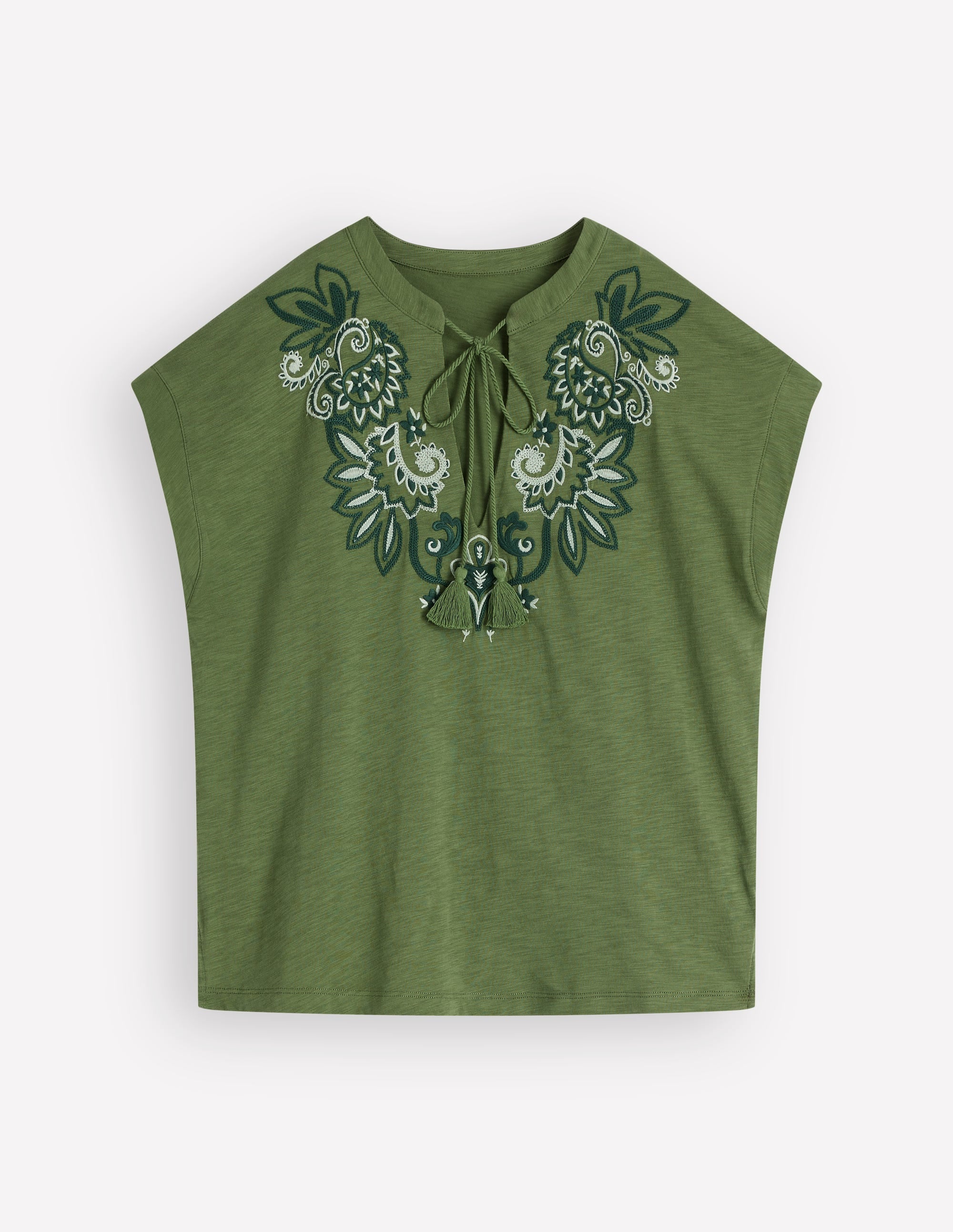 Nina T-Shirt mit gekerbtem Ausschnitt und Stickerei-Dunkles Teichgrün - Image 6
