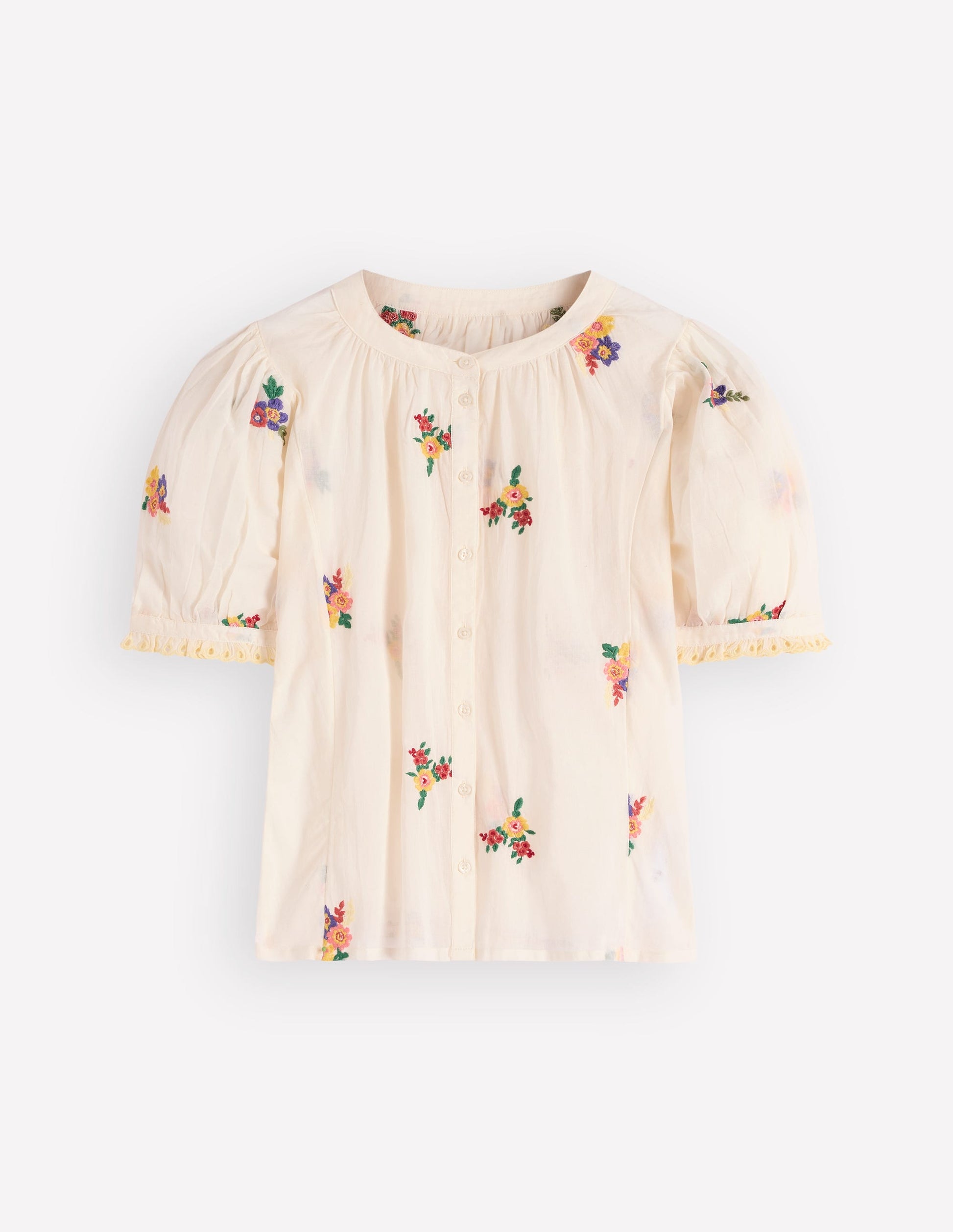 Kurzärmliges Dolman-Oberteil-Naturweiß Blumenmuster Stickerei-7