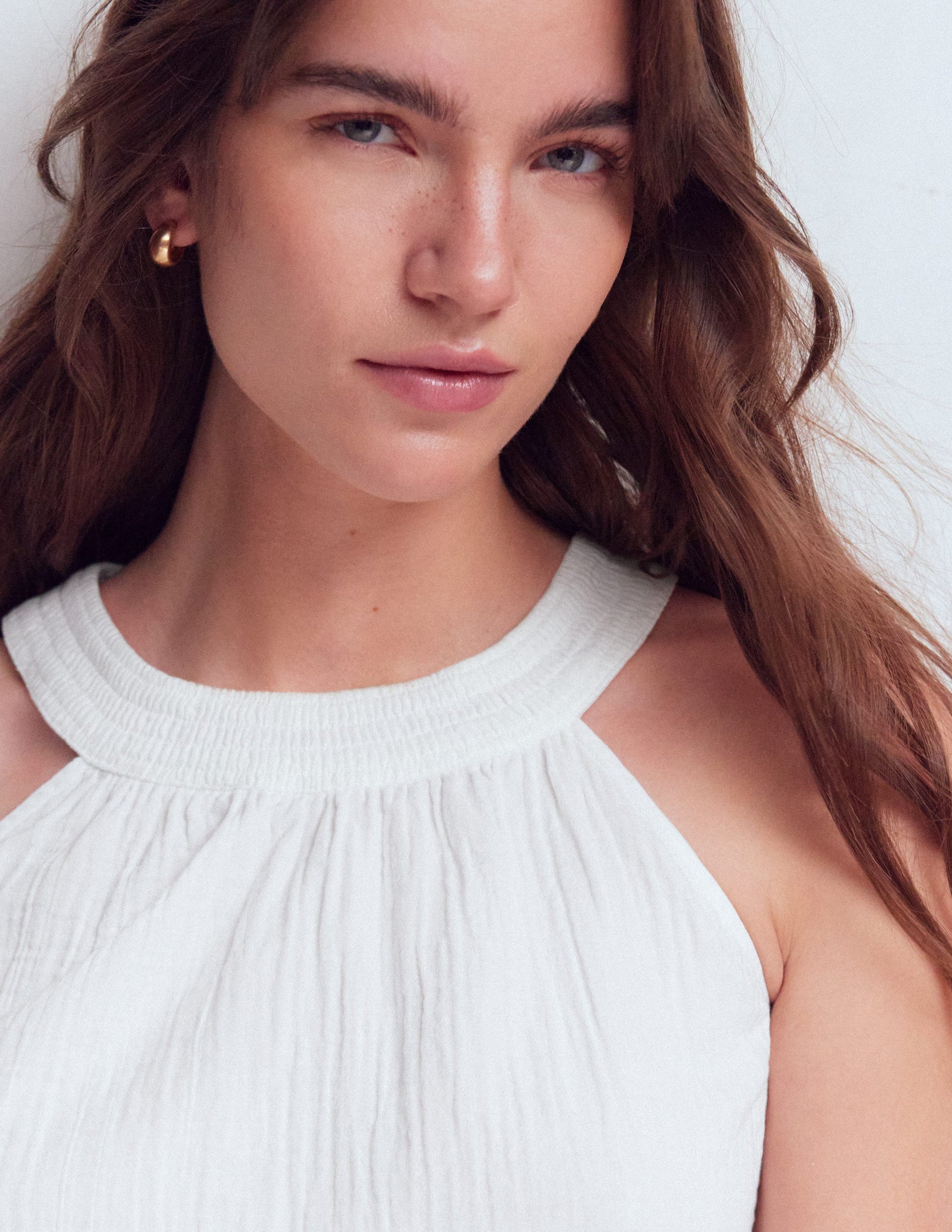 Top double-étoffe à col de style dos-nu-Blanc-2