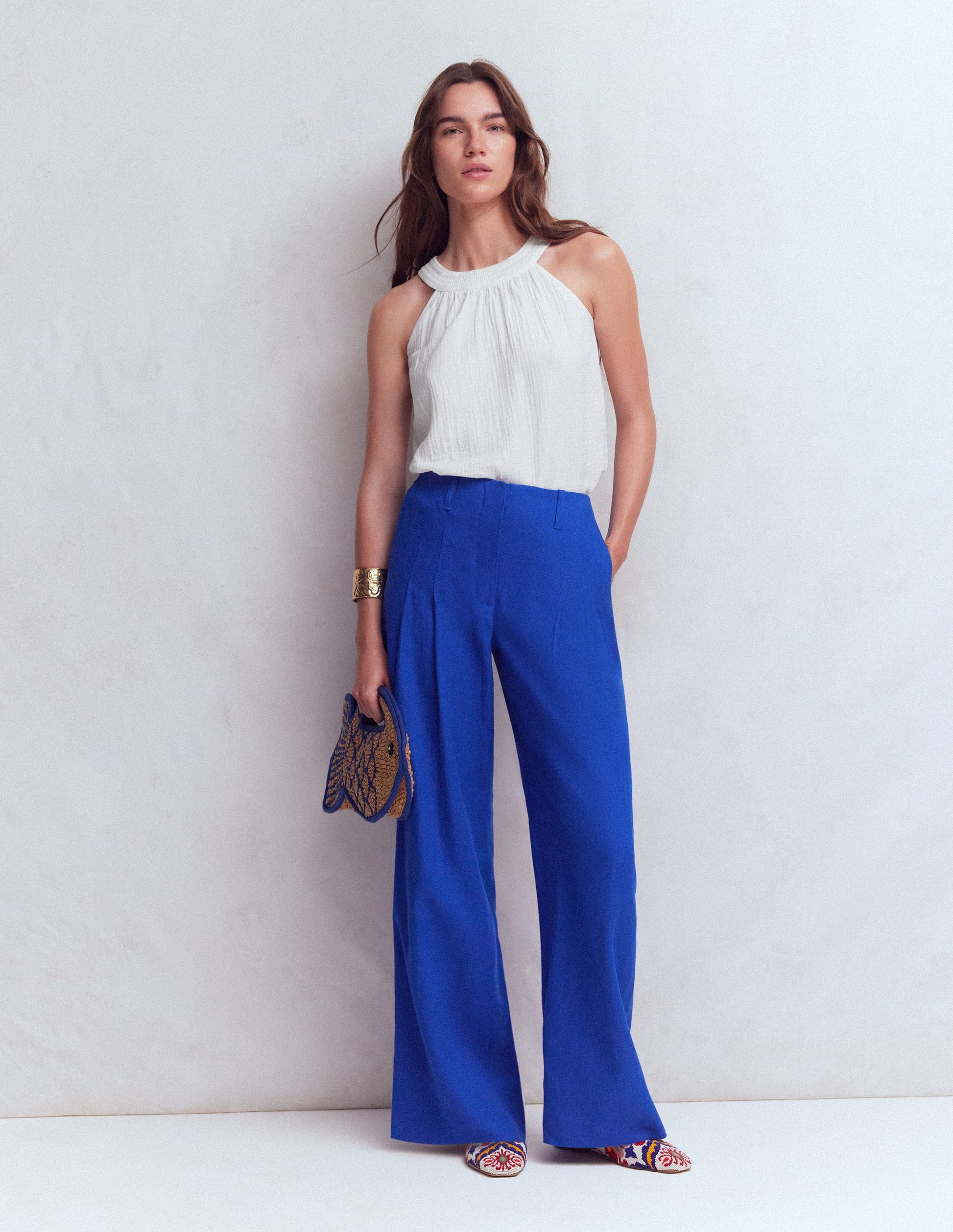 Top double-étoffe à col de style dos-nu-Blanc-4