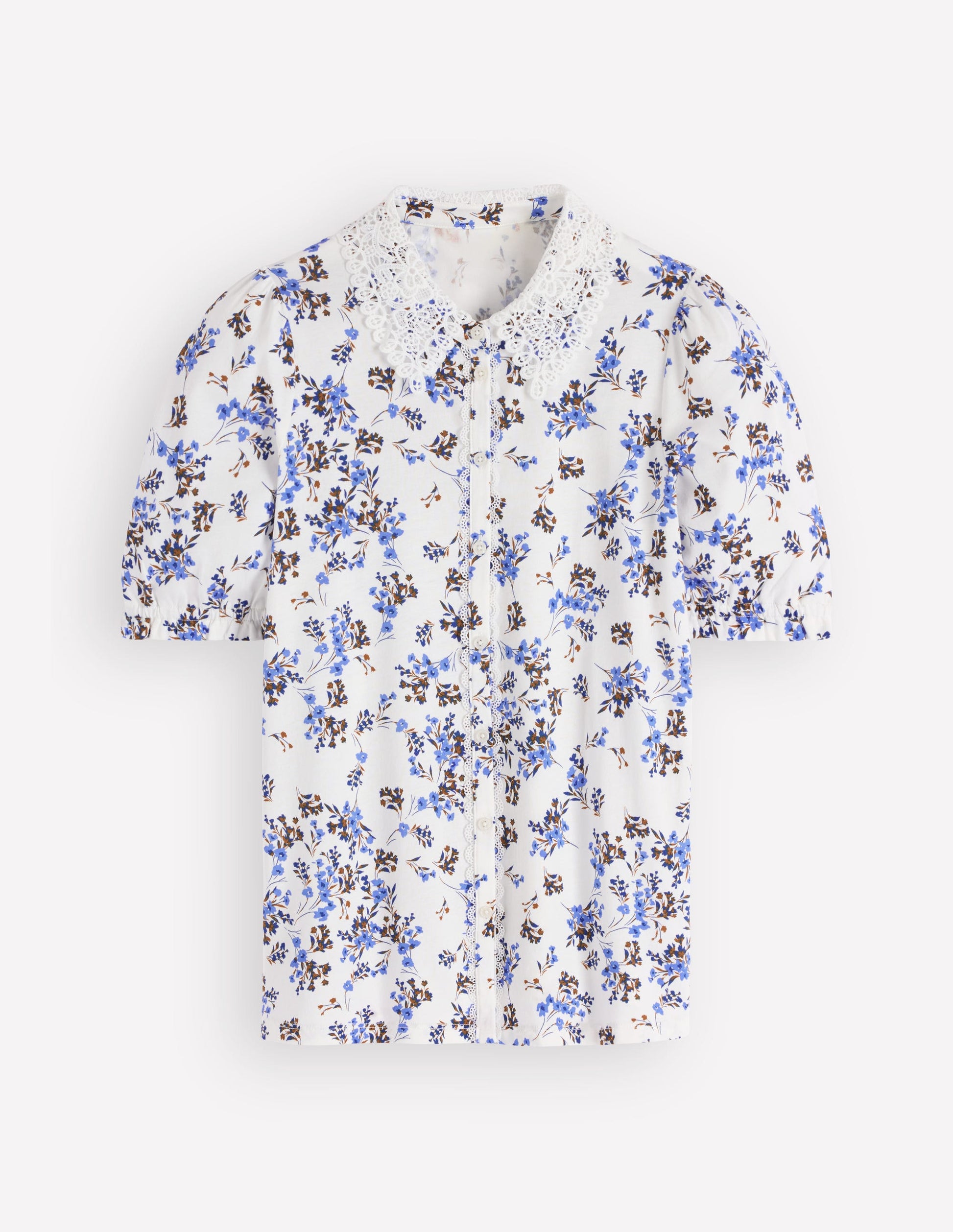 Nessa Bluse mit Lochstickerei am Kragen-Naturweiß, Blaue Blütenpracht-5