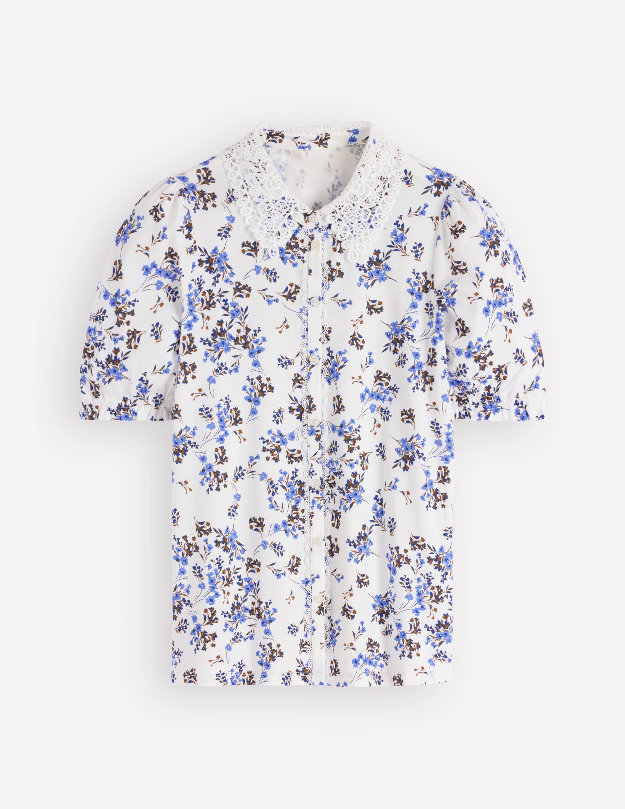 Nessa Bluse mit Lochstickerei am Kragen-Naturweiß, Blaue Blütenpracht - Image 5