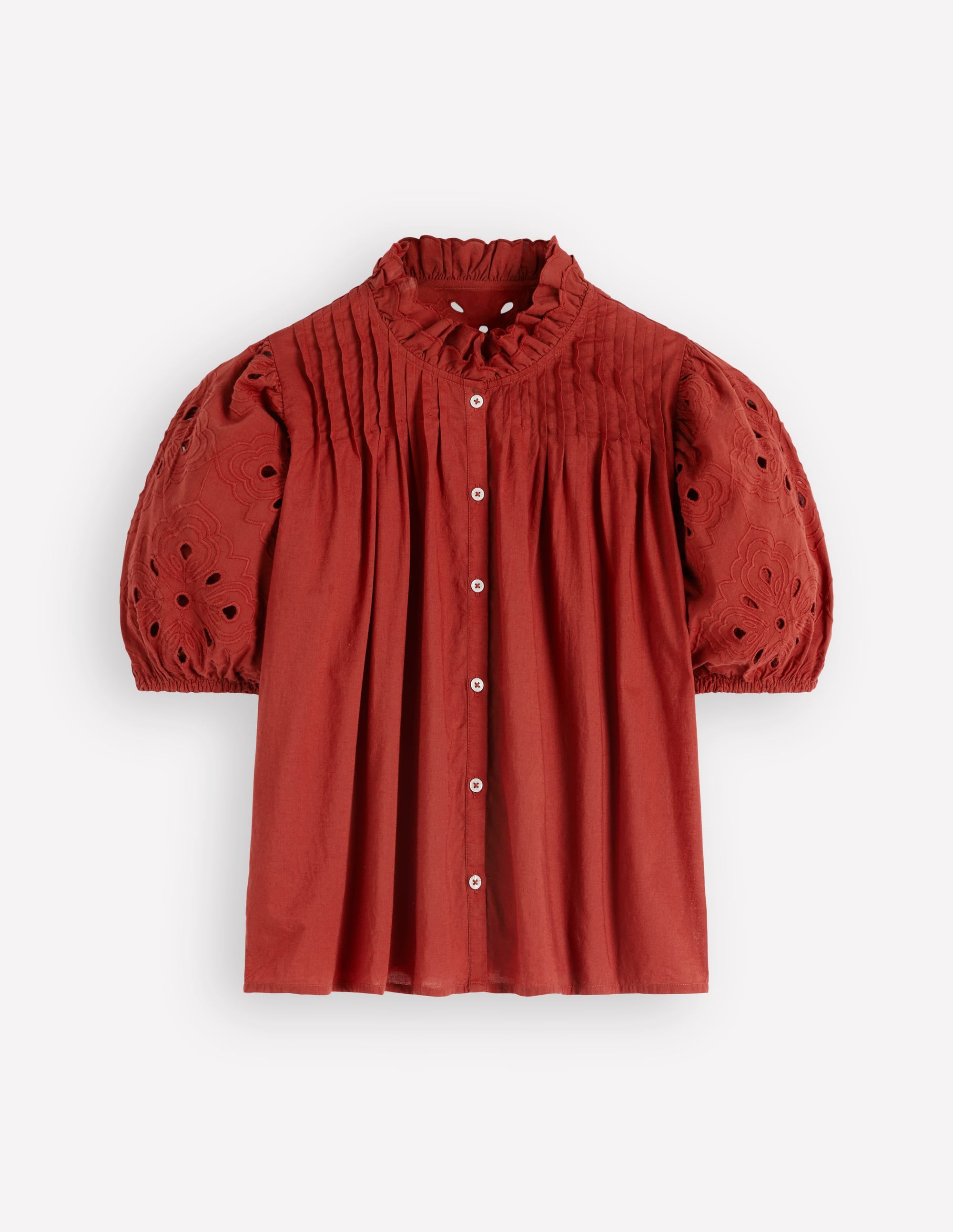 Oberteil mit Cutwork und Puffärmeln-Rotbraun - Image 5