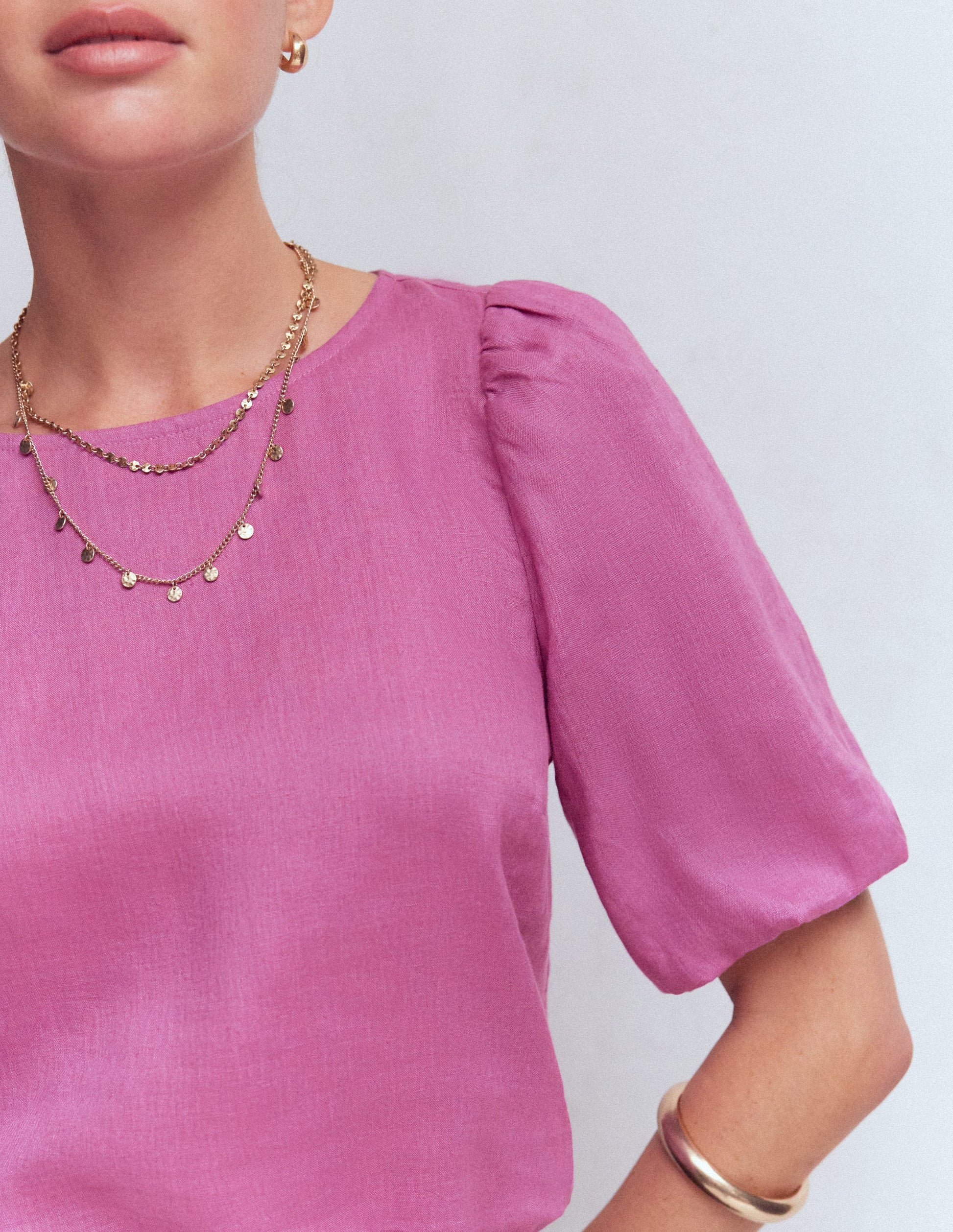 Oberteil aus Leinen mit Puffärmeln-Rotklee-Rosa-2