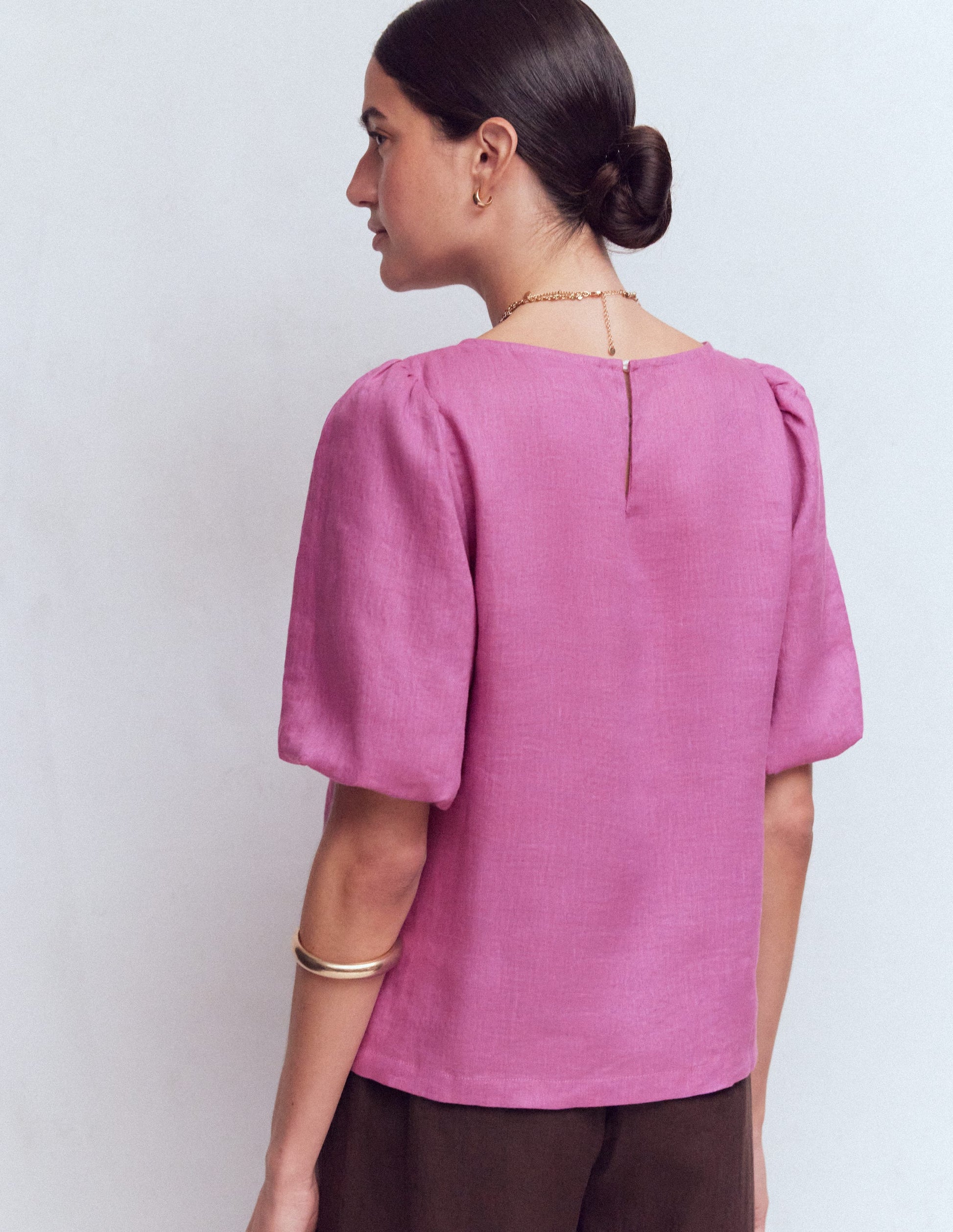 Oberteil aus Leinen mit Puffärmeln-Rotklee-Rosa-3