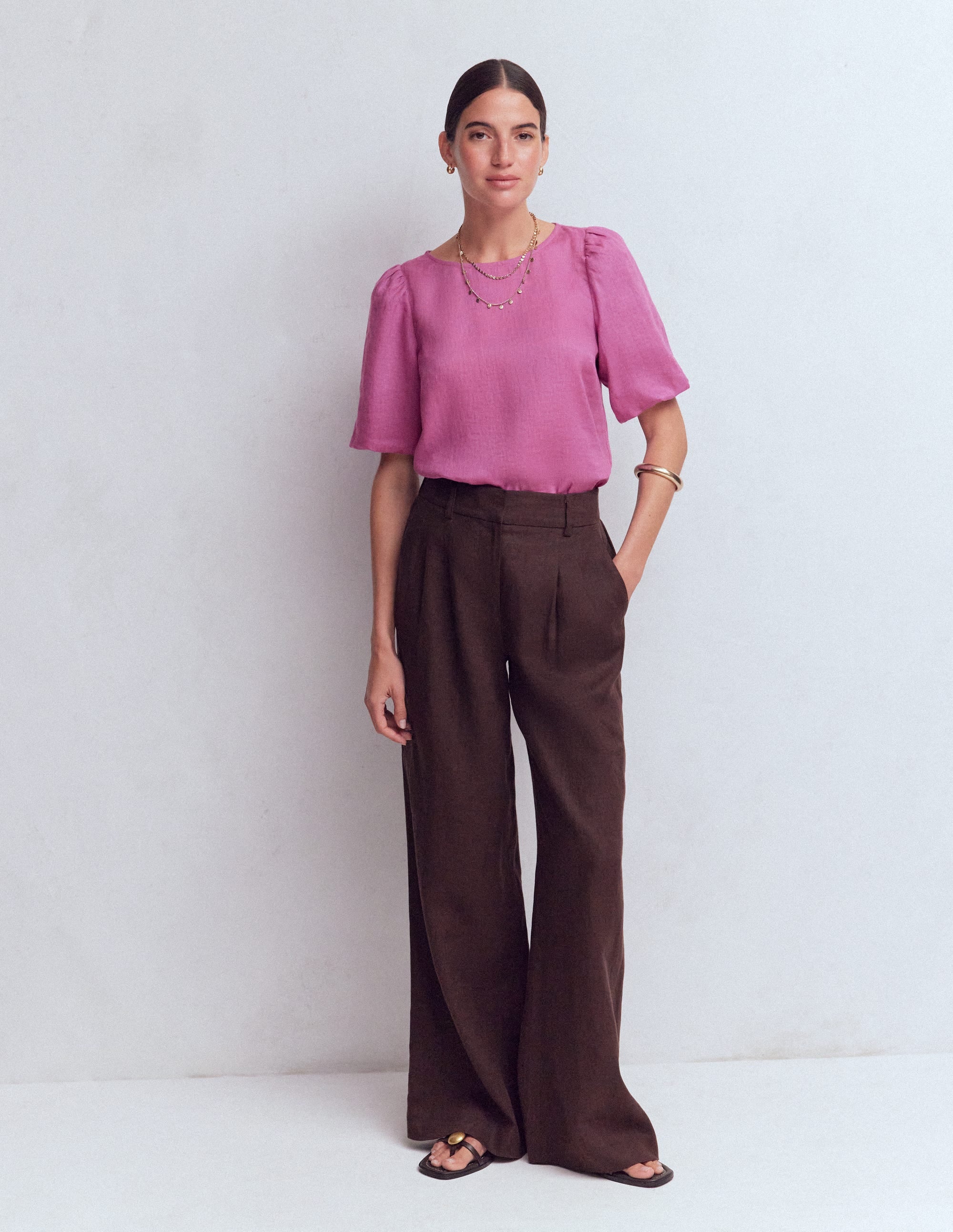Top en lin à manches bouffantes-Violet trèfle - Image 4