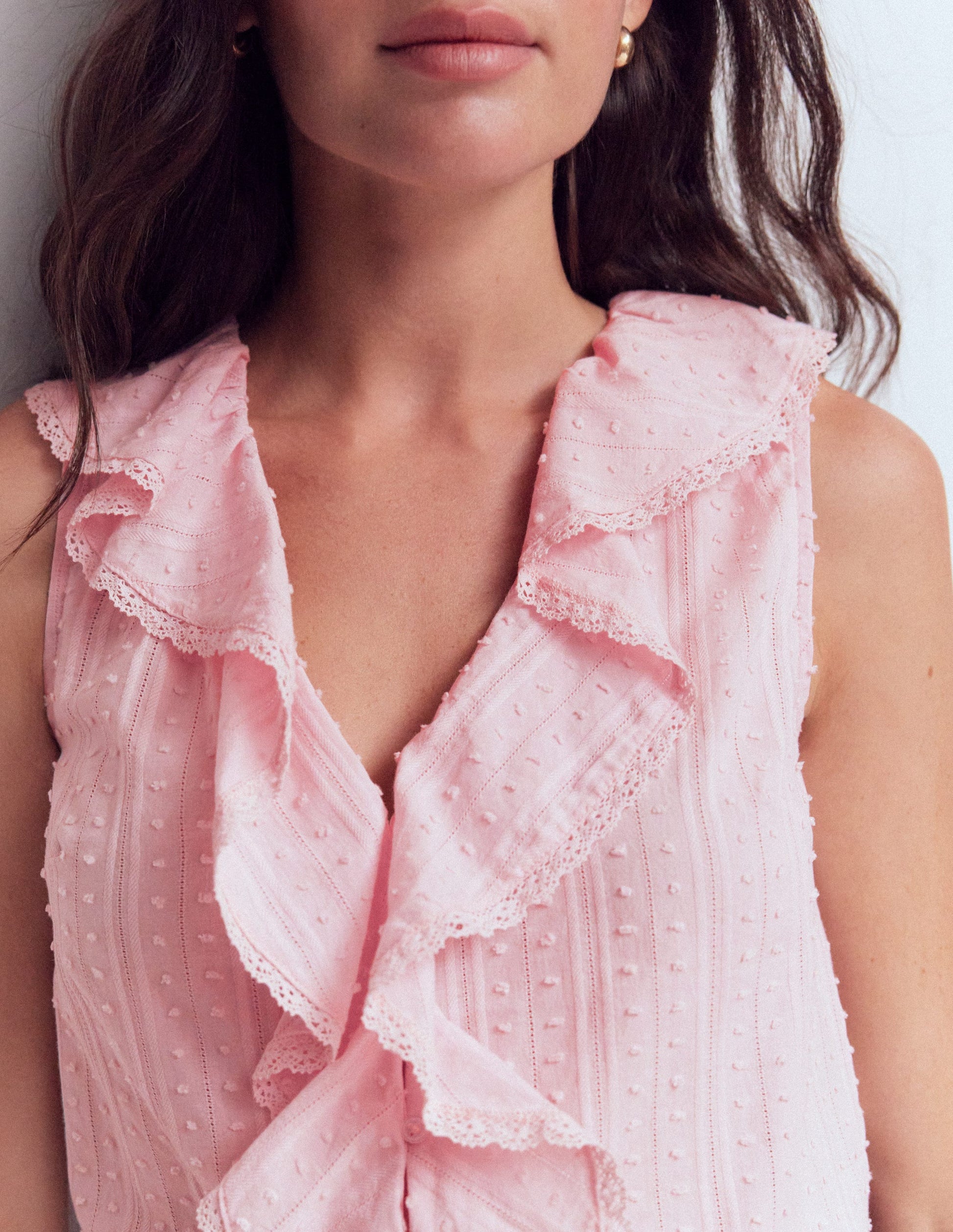 Ärmelloses Oberteil mit V-Ausschnitt und Rüschen-Artic Marl-3