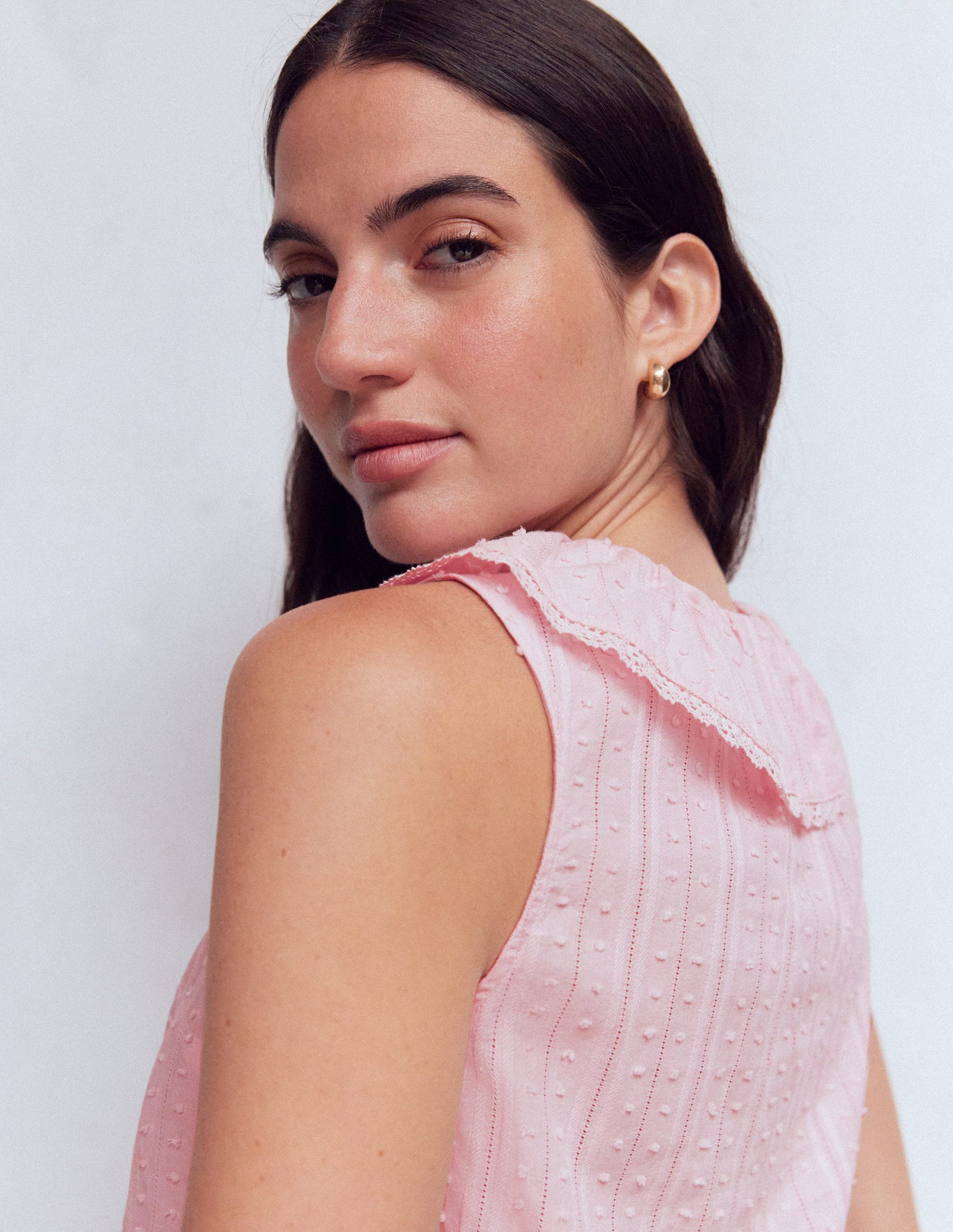 Ärmelloses Oberteil mit V-Ausschnitt und Rüschen-Artic Marl-6