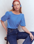 Jerseyoberteil mit Cutwork-Detail-Vergissmeinnicht Blau