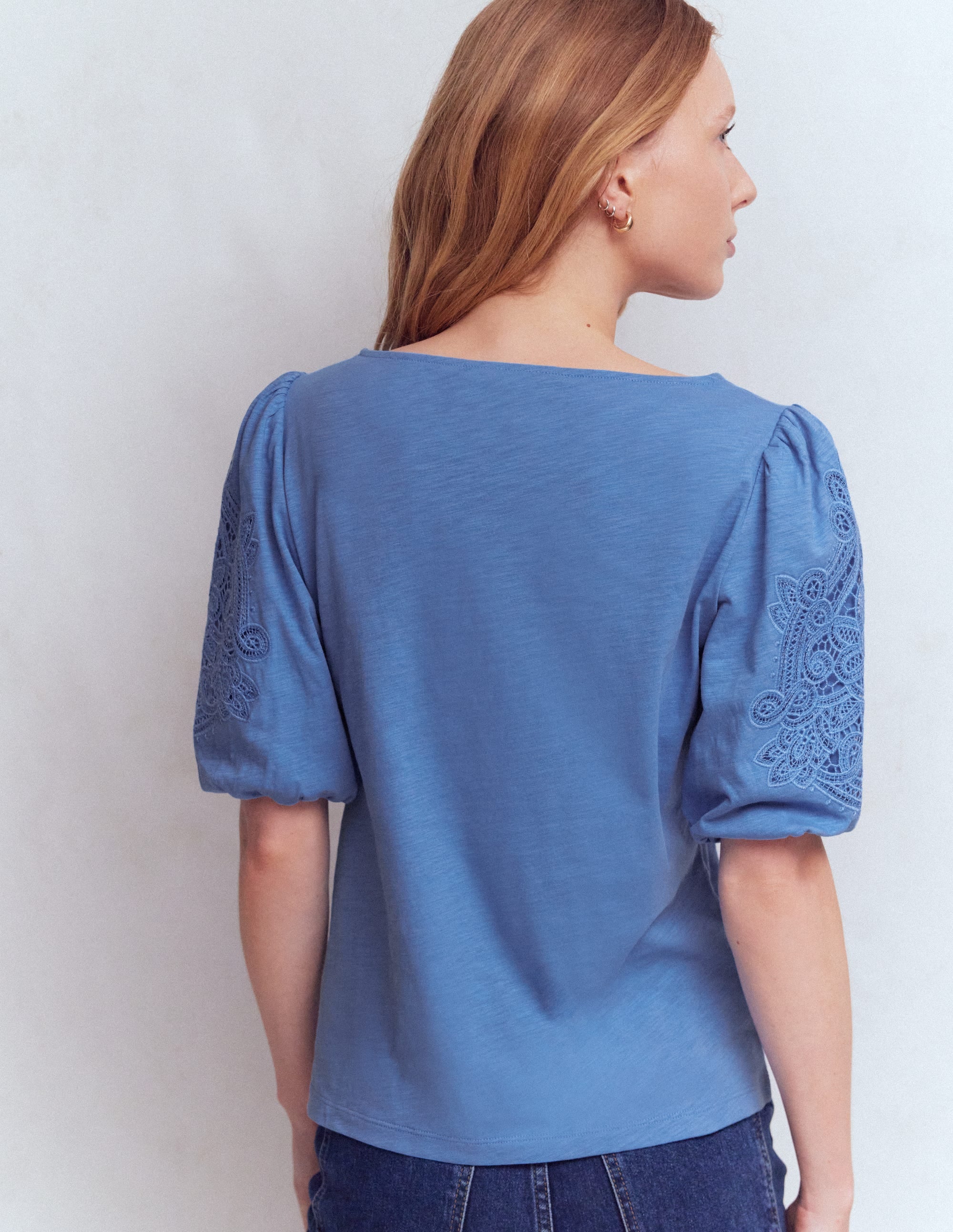 Cutwork Detail Jersey Top-Forget Me Not Blue - Image 3