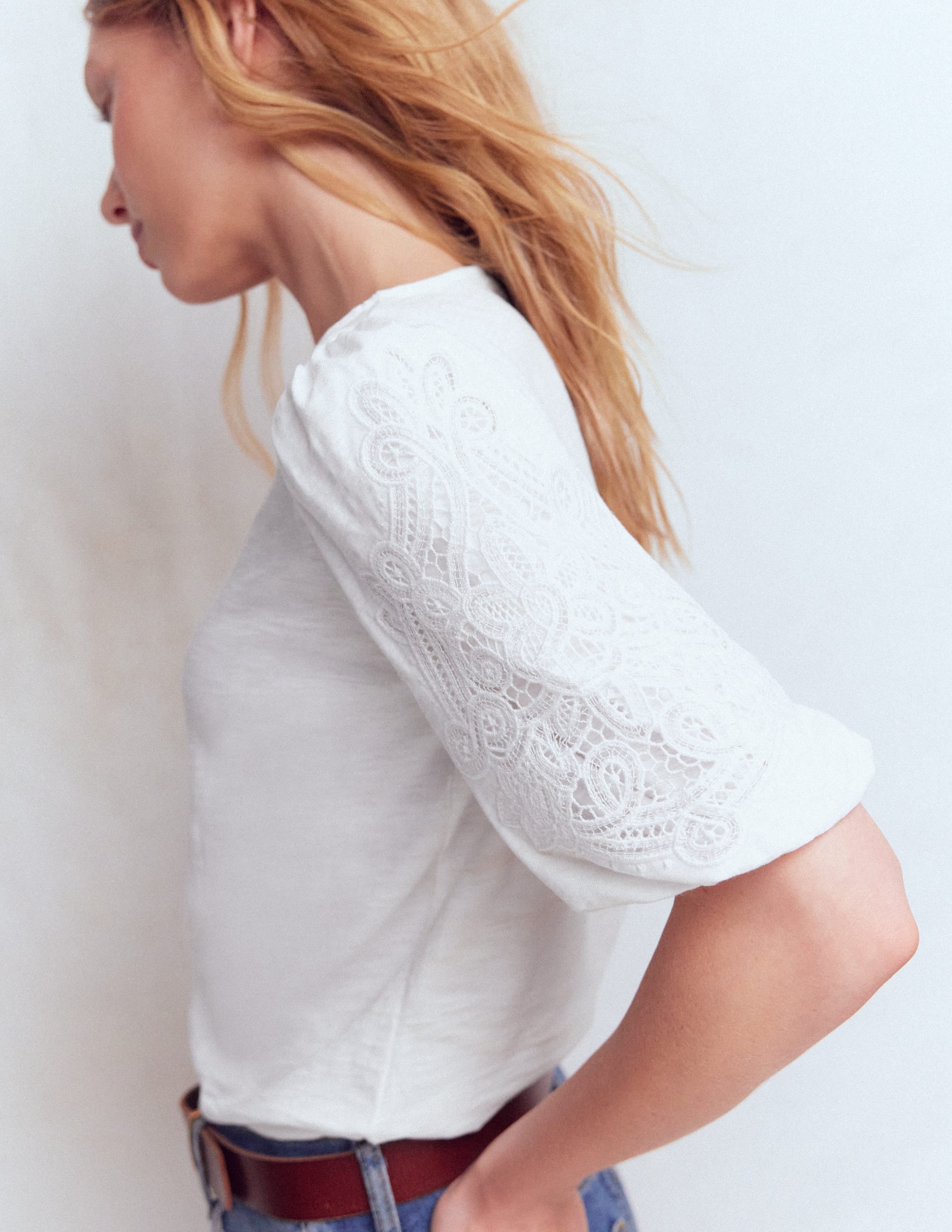 Jerseyoberteil mit Cutwork-Detail-Weiß - Image 2
