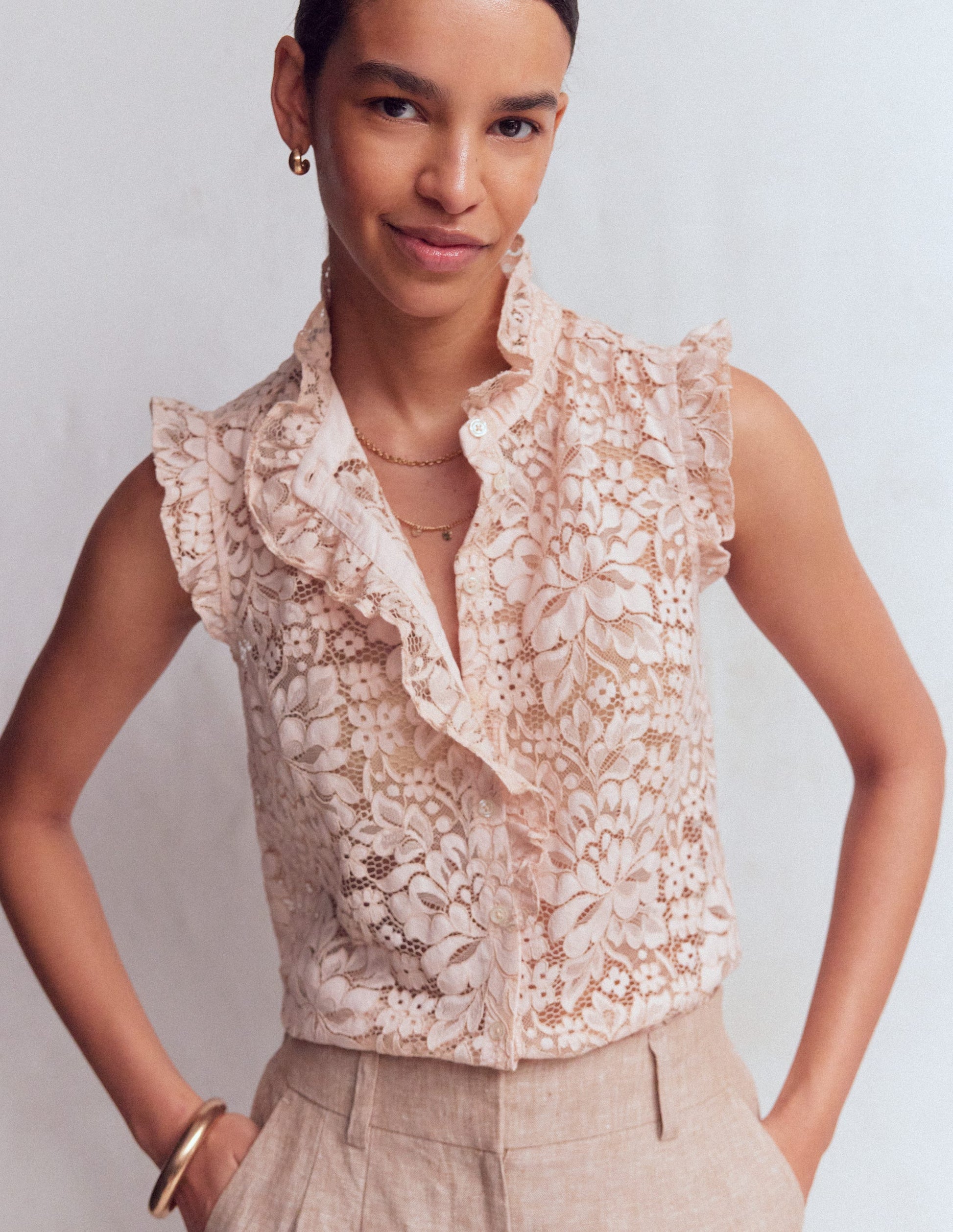 Isabel Ärmelloses Spitzenoberteil-Blassrosa-5