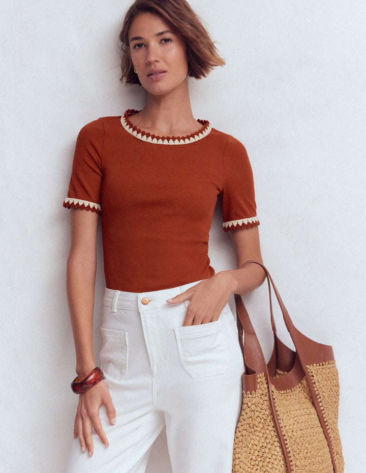 Maddie T-Shirt mit Besatz-Braun-Orange