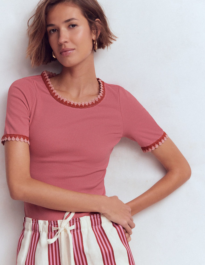 Maddie T-Shirt mit Besatz-Vintagerosa