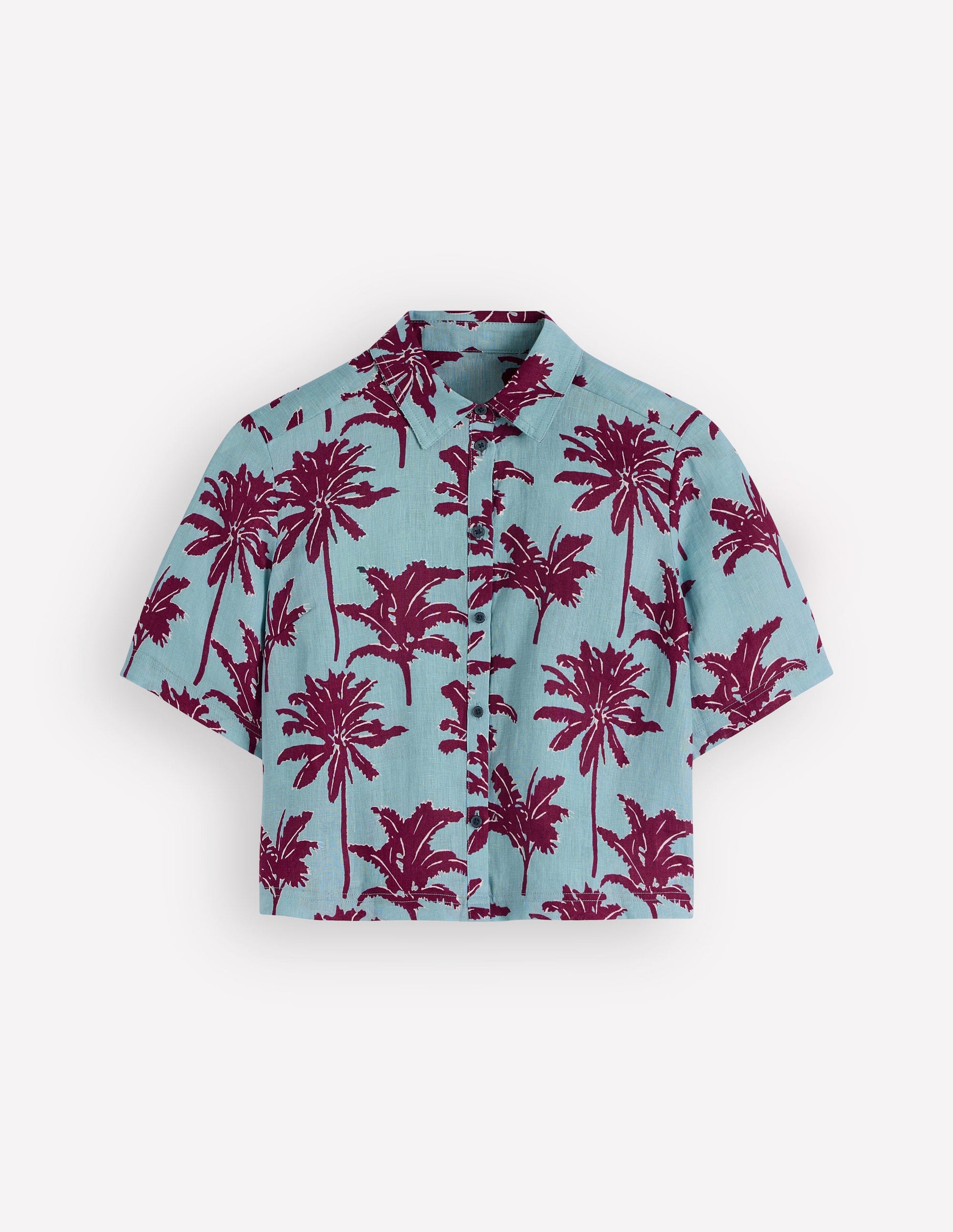 Kurzärmliges Leinenhemd-Turmalinblau, Palmenparadies-8