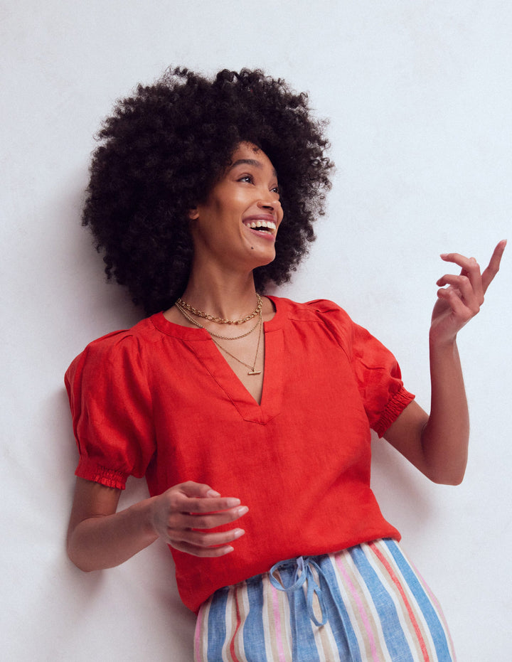 Rae Leinenoberteil-Blutorange