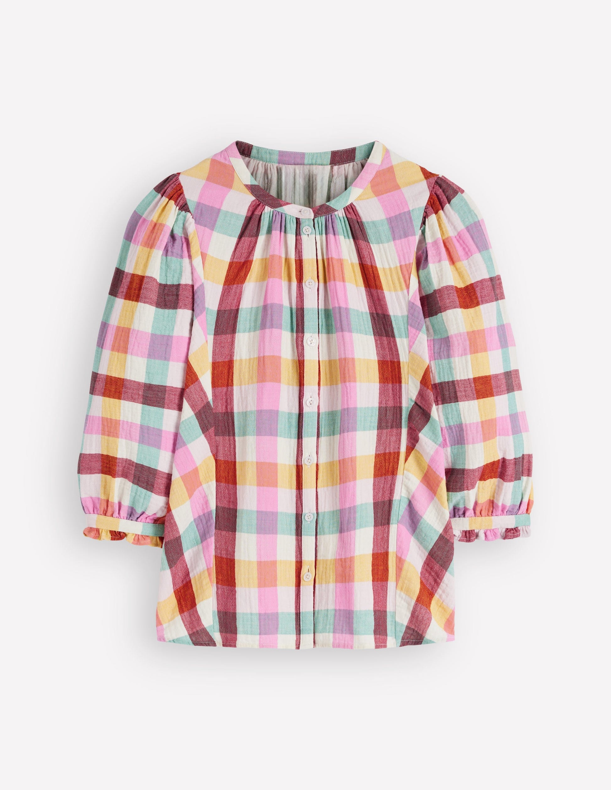 Top Camille double-étoffe-Vichy multi ivoire, rose, rouge-7