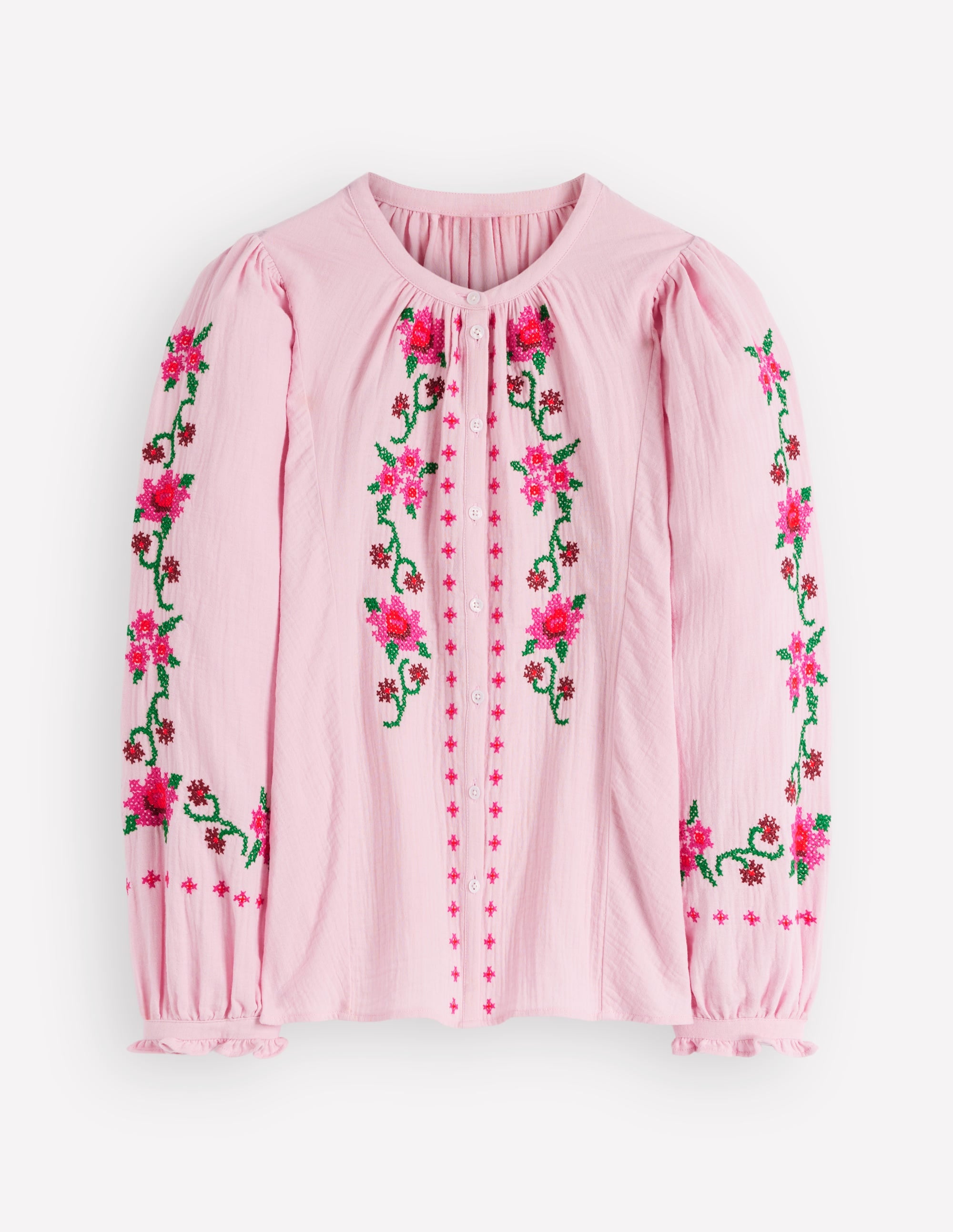 Camille Double Cloth Top-Spring Blossom Pink Embroidery | Boden EU