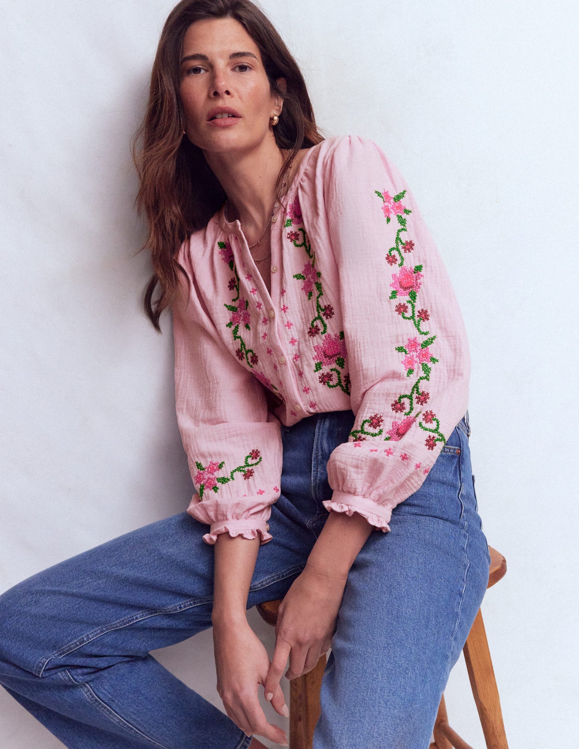 Top Camille double-étoffe-Broderie rose printanier-2