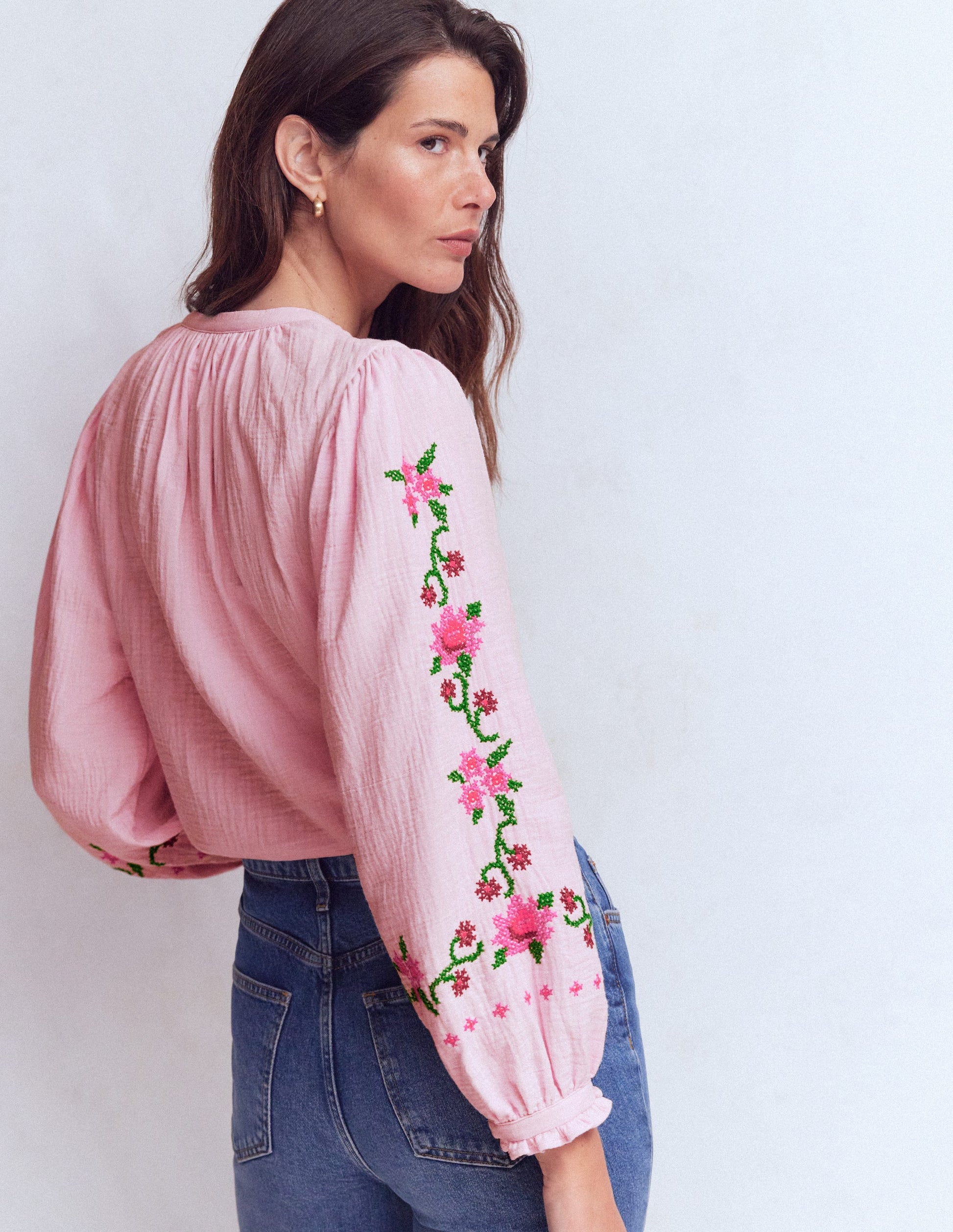 Top Camille double-étoffe-Broderie rose printanier-4