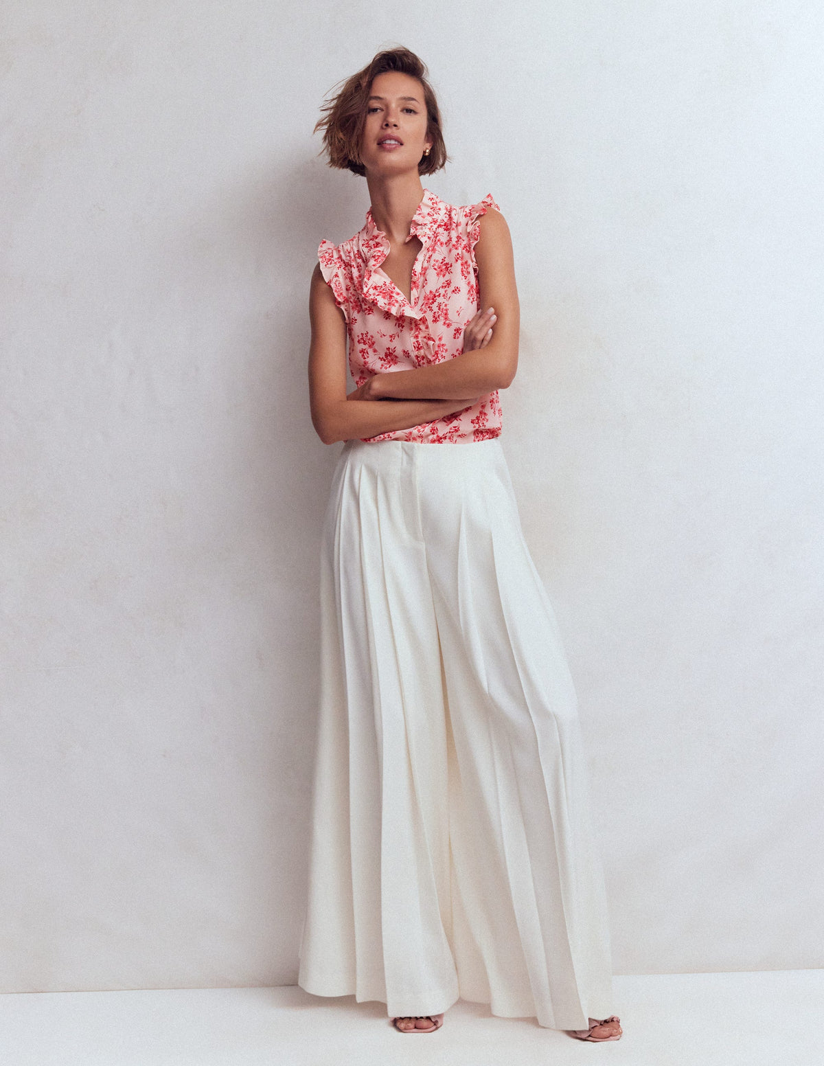 Isabel Sleeveless Silk Top-Pink, Bloom Scatter Mono - Image 4