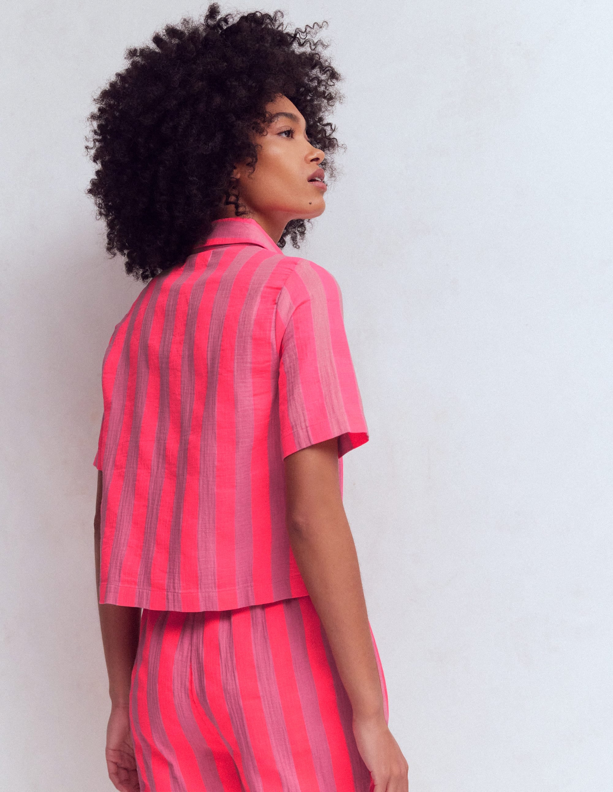 Doppeltuch-Hemd-Rosa, Neon-Koralle Mittelbreite Streifen - Image 3