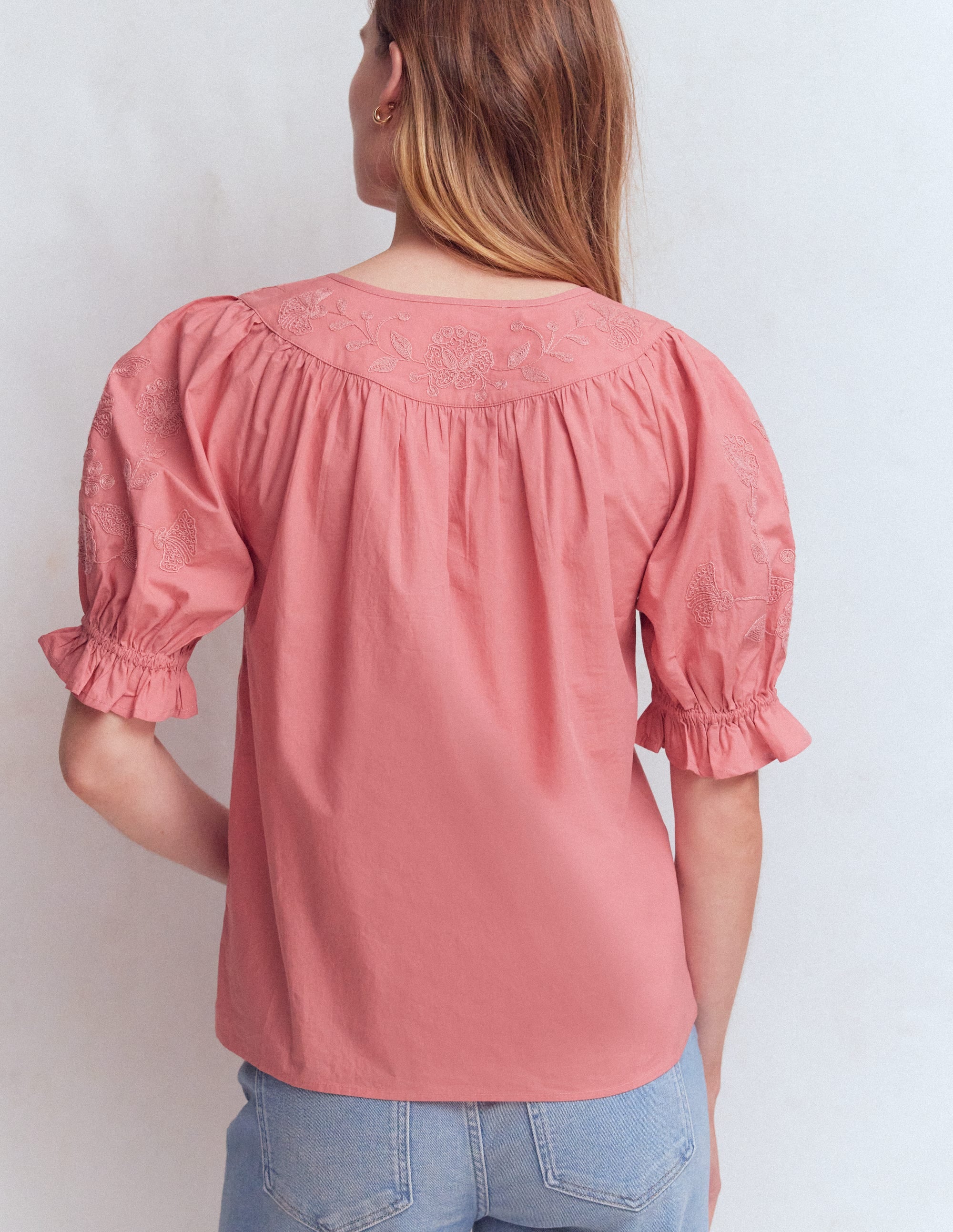 Baumwolloberteil mit bestickter Passe-Vintage-Rosa Bestickt - Image 3