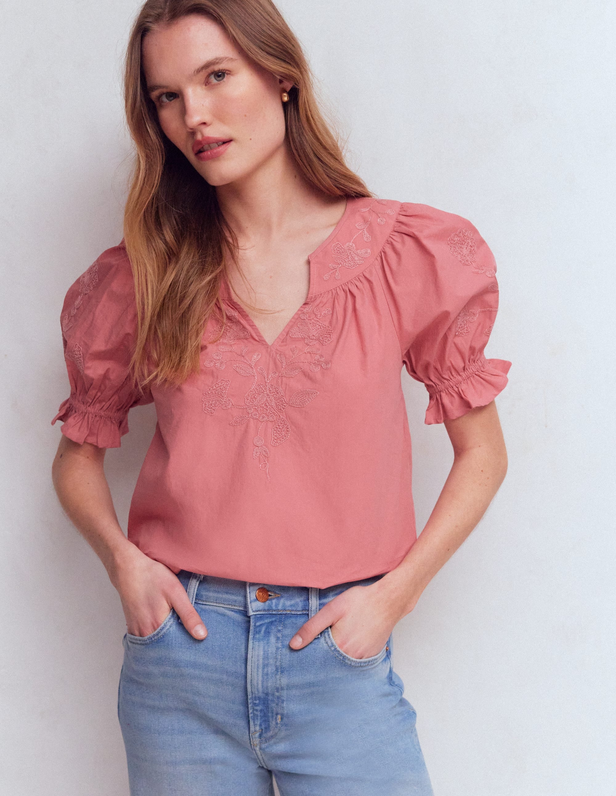 Baumwolloberteil mit bestickter Passe-Vintage-Rosa Bestickt - Image 4