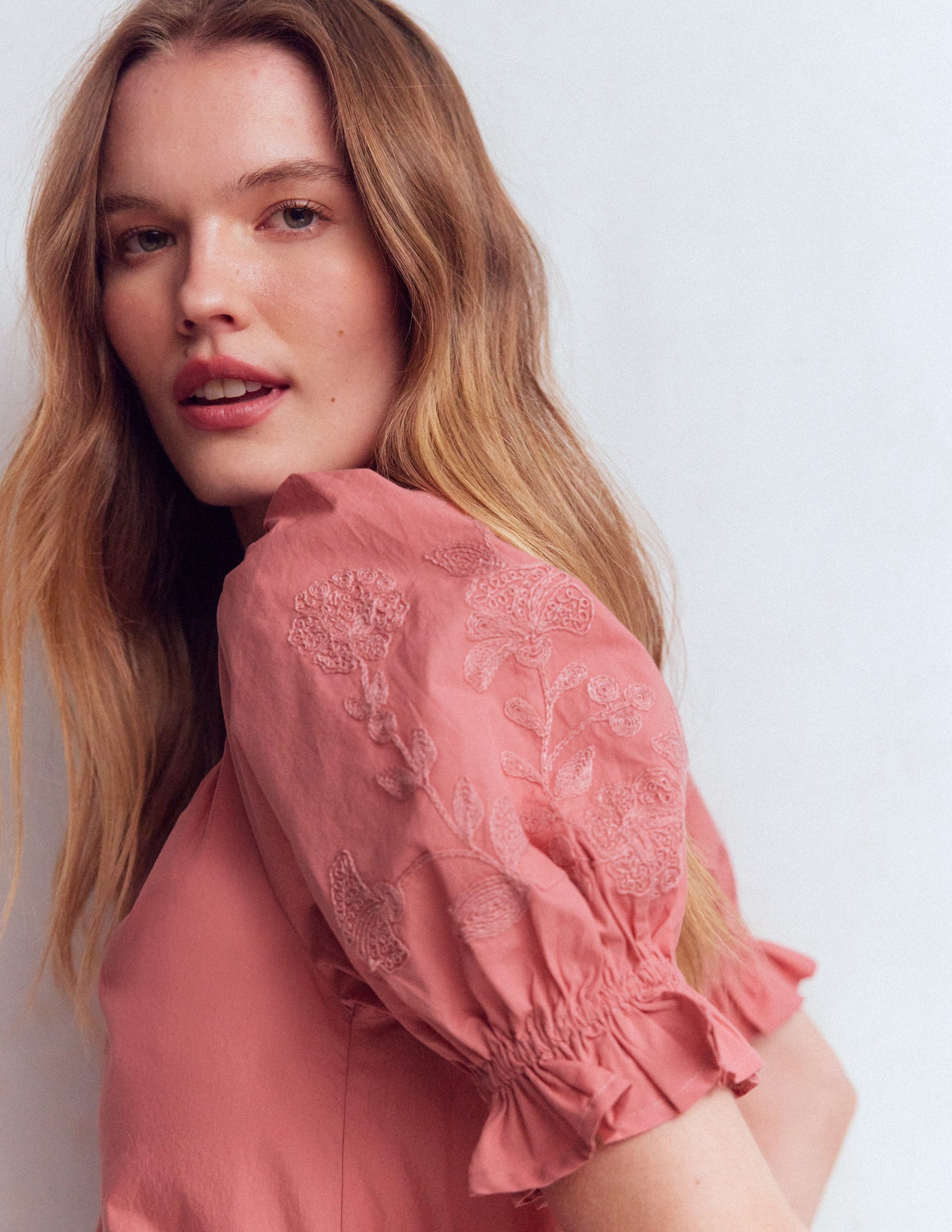 Baumwolloberteil mit bestickter Passe-Vintage-Rosa Bestickt-7