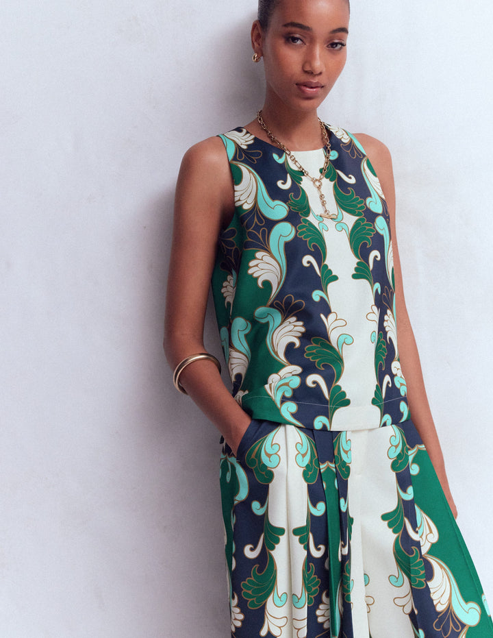 Débardeur décontracté-Ivoire, motif Foliage Whirl