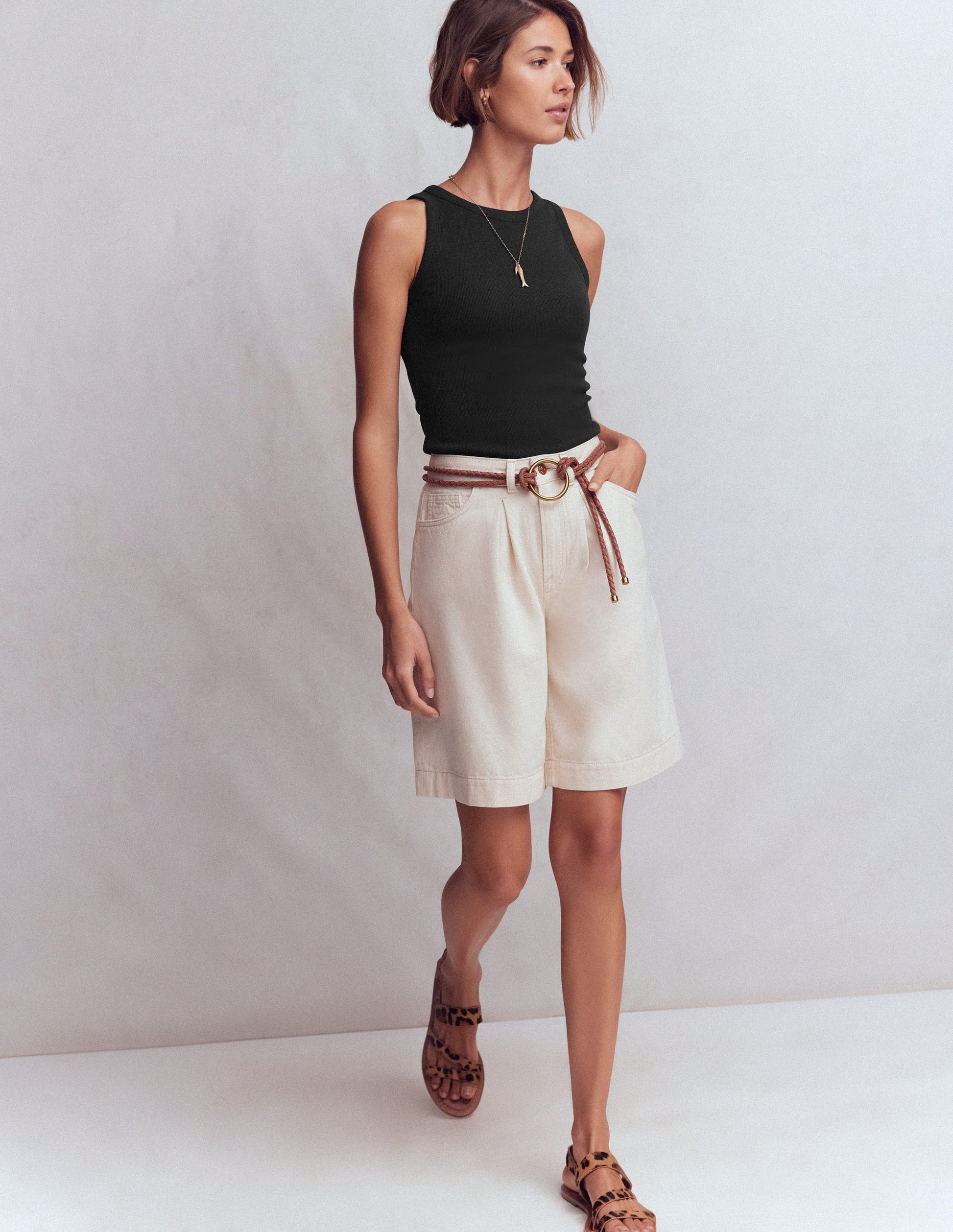 Geripptes Baumwolltop-Schwarz-4