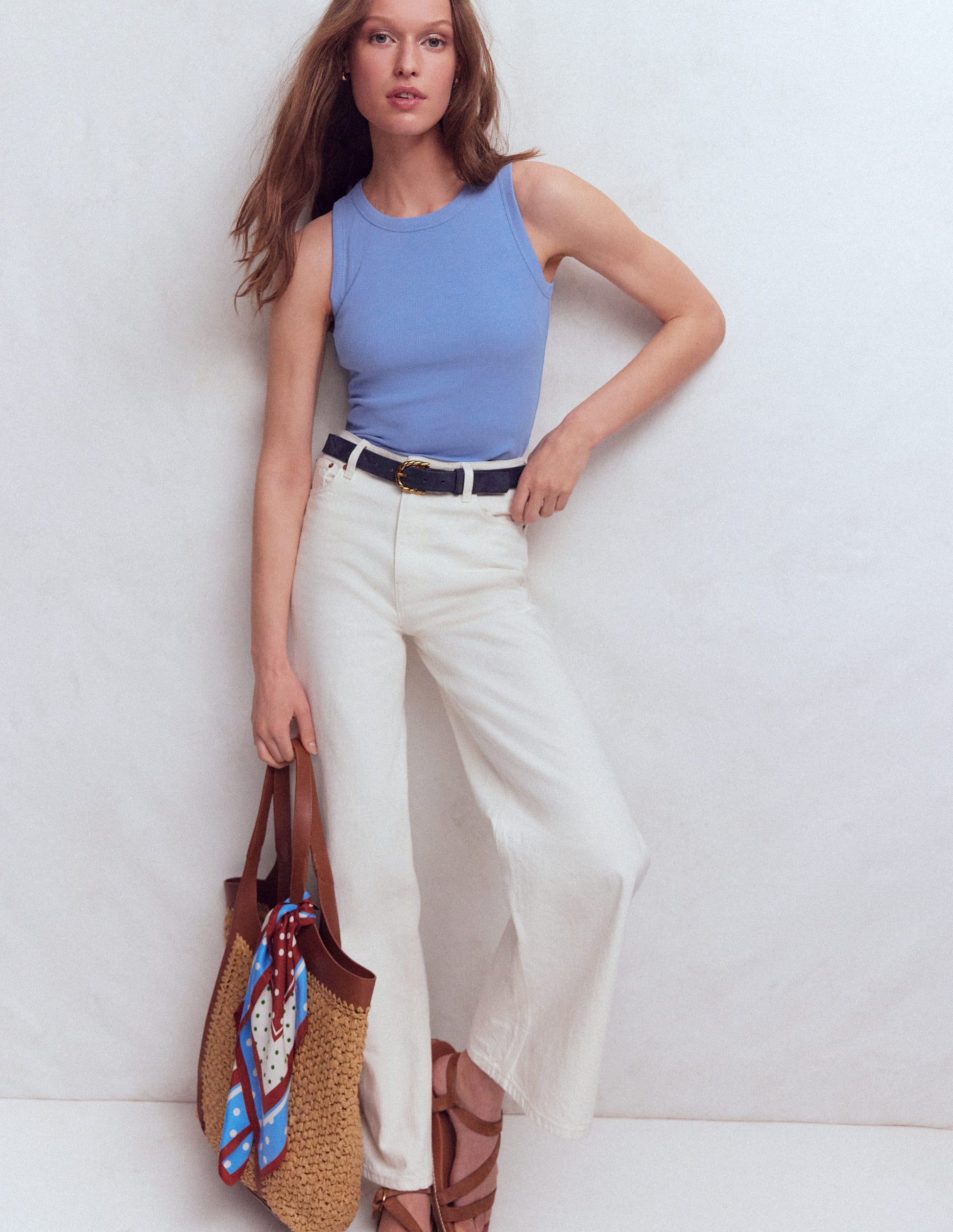 Geripptes Baumwolltop-Kabinenblau-5