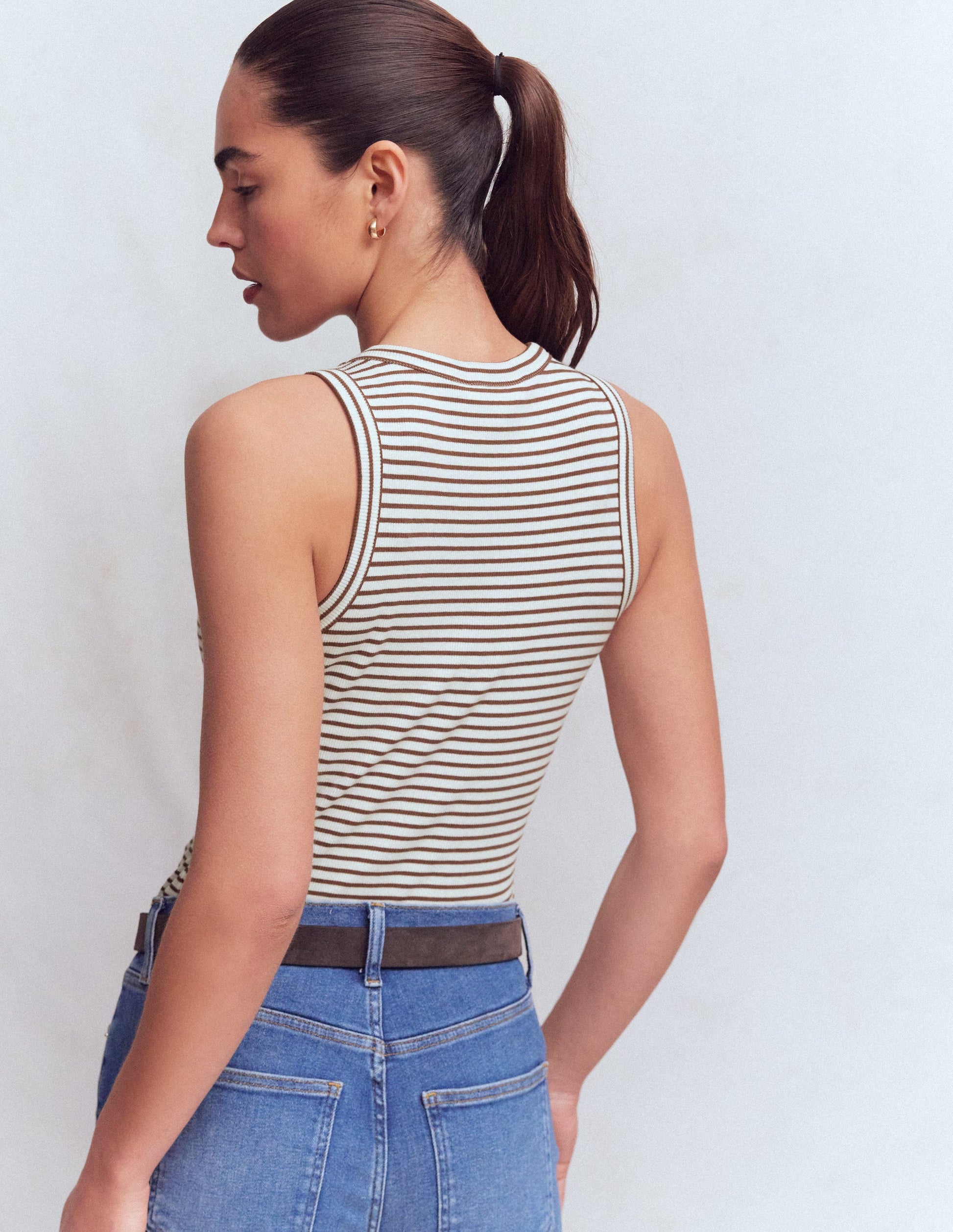 Geripptes Baumwolltop-Naturweiß & Braun Streifen-3