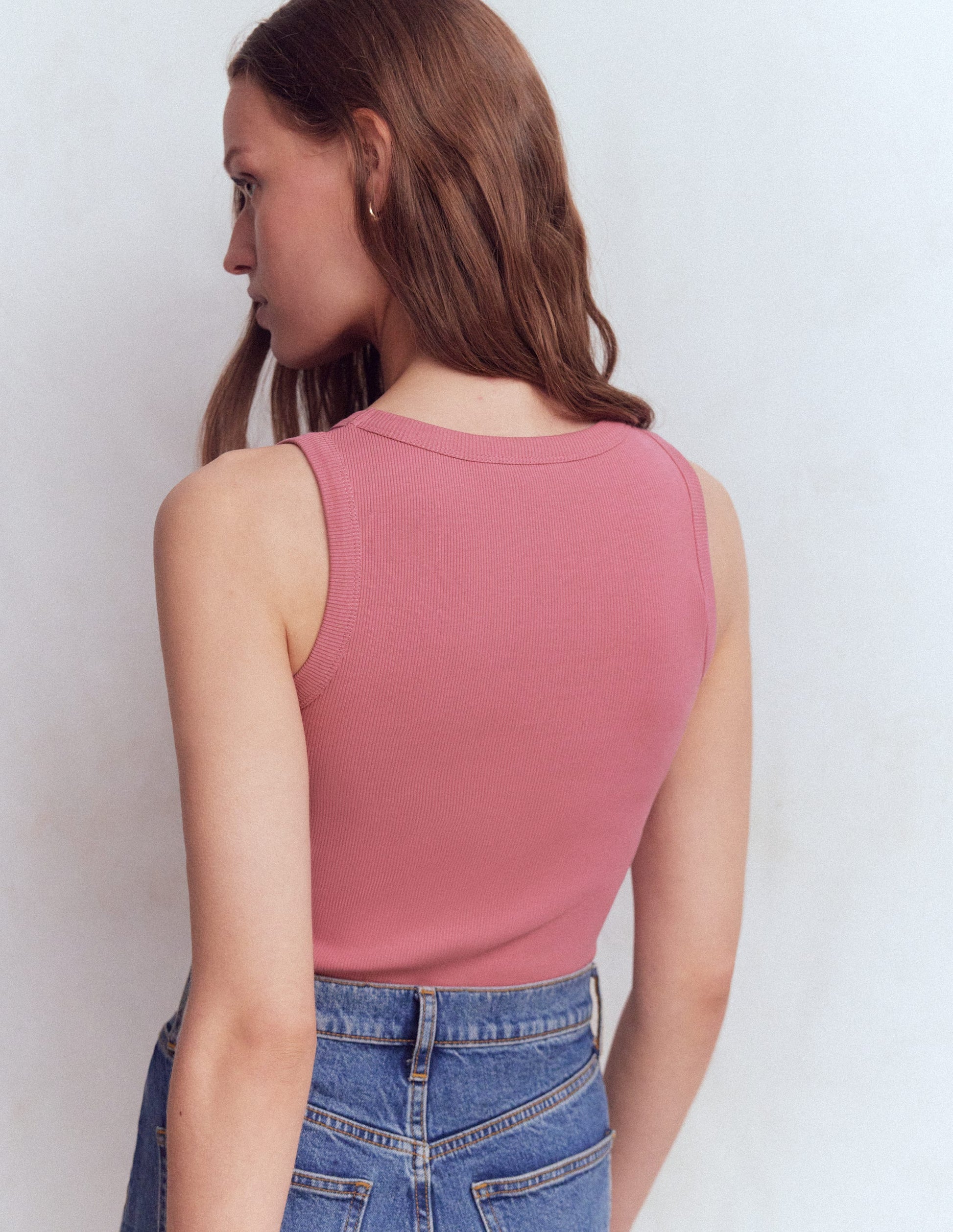 Geripptes Baumwolltop-Heiderosa-3