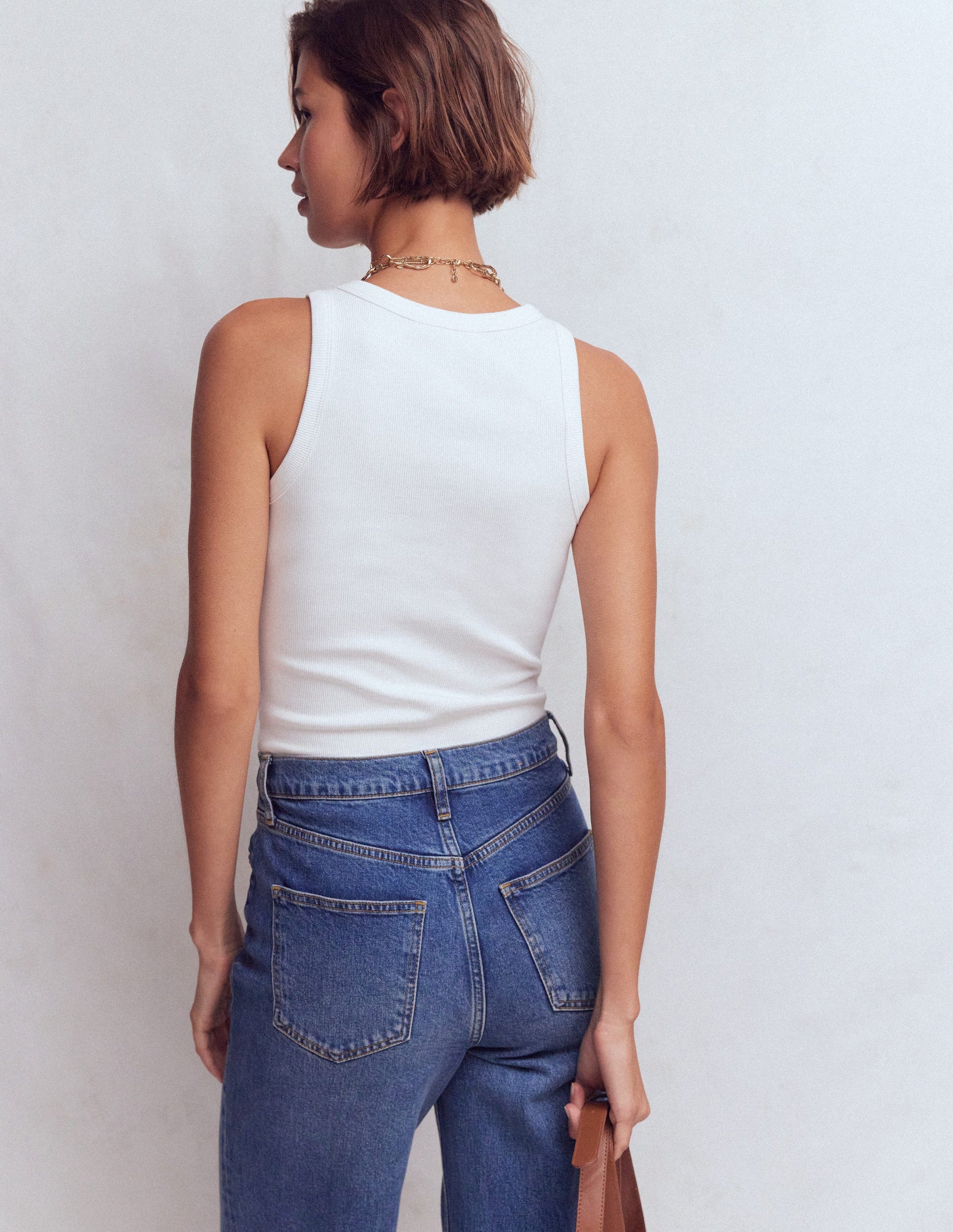 Geripptes Baumwolltop-Weiß-3