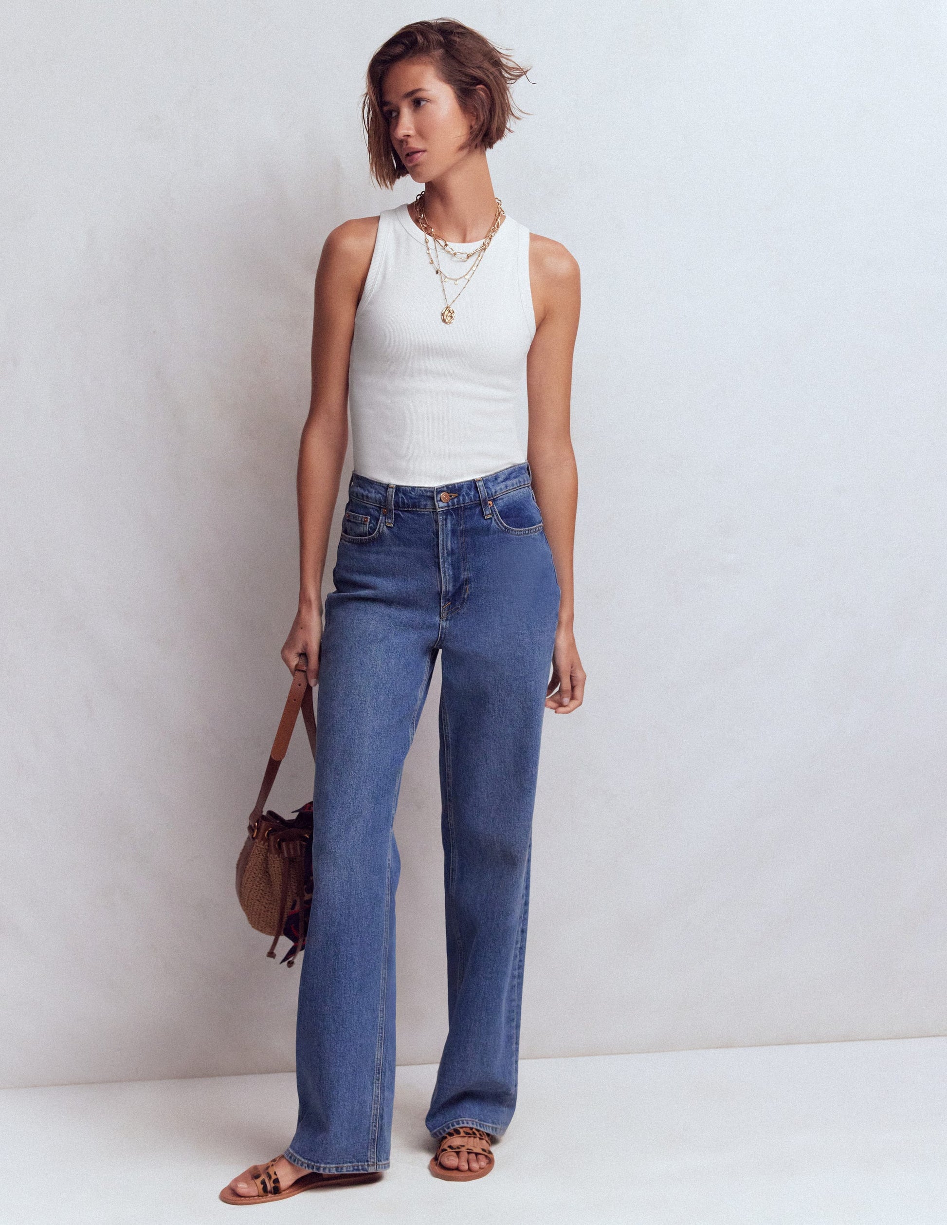 Geripptes Baumwolltop-Weiß-4