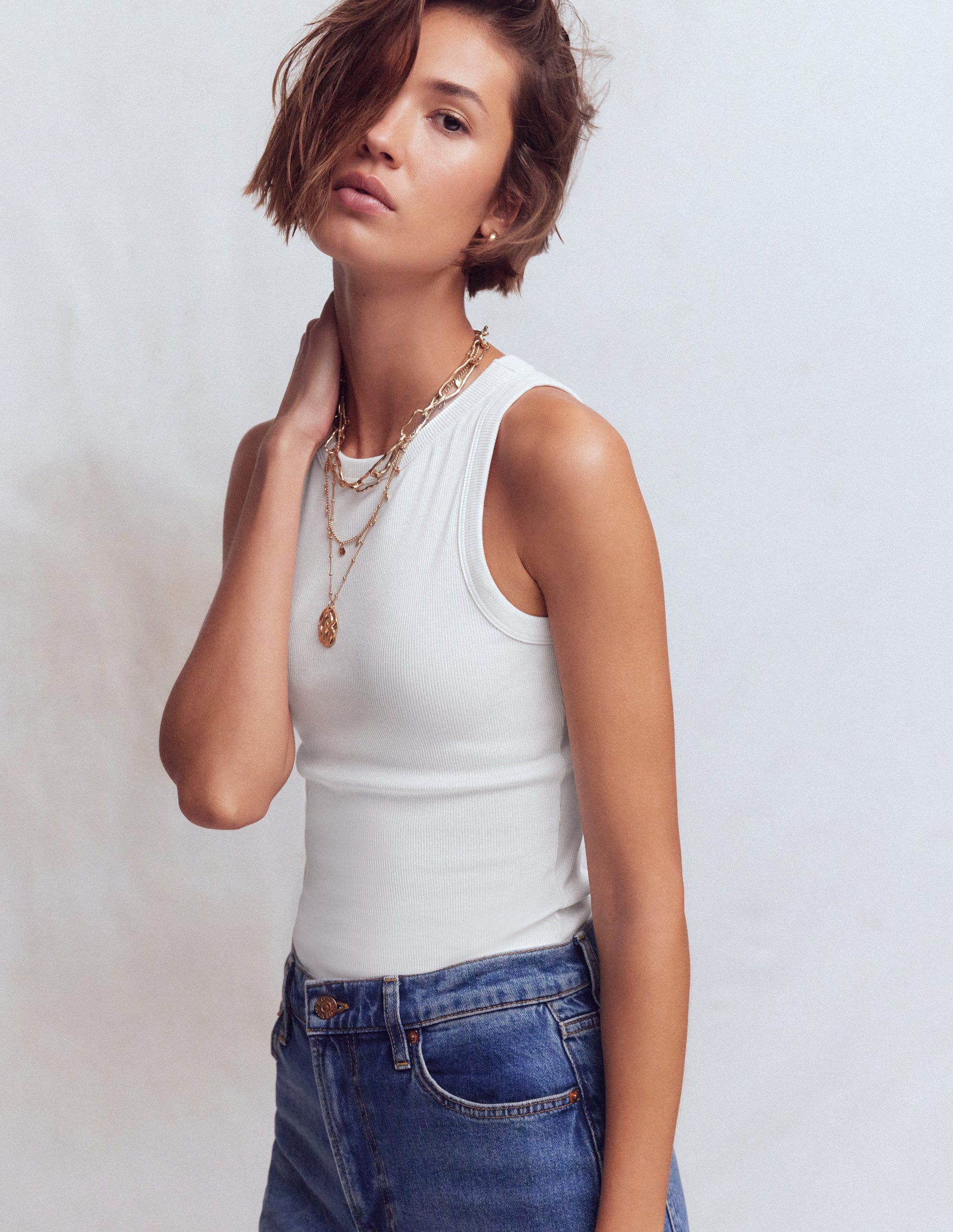 Geripptes Baumwolltop-Weiß-5