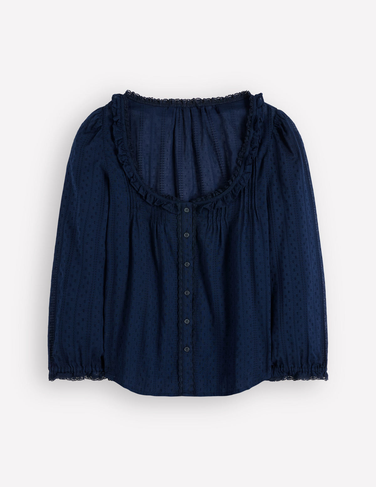 Sun Neck Ruffle Scoop Neck Ruffle Top - Navy | Boden EU