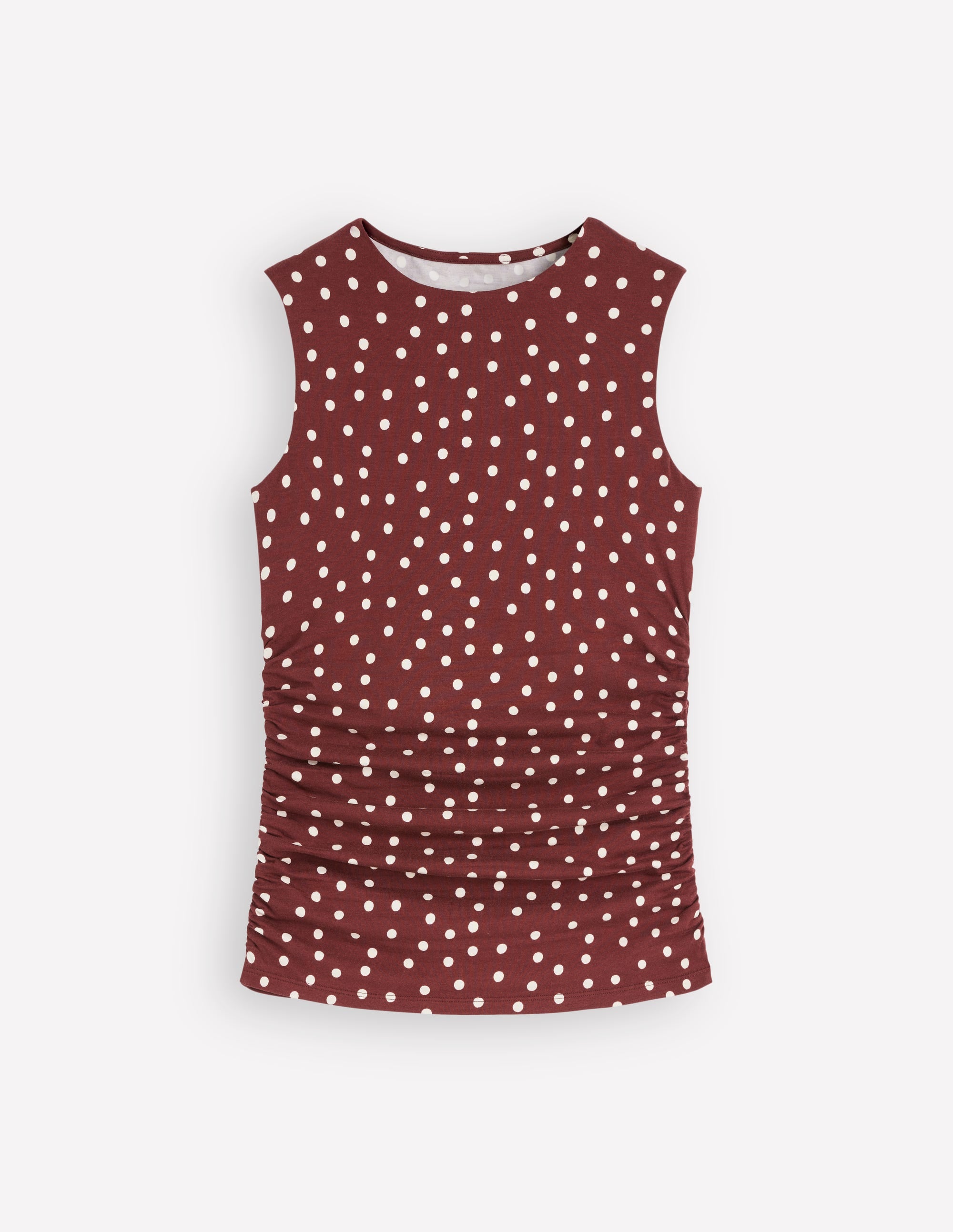 Top froncé Tia sans manches en jersey-Chocolat amer & pois ivoire - Image 5