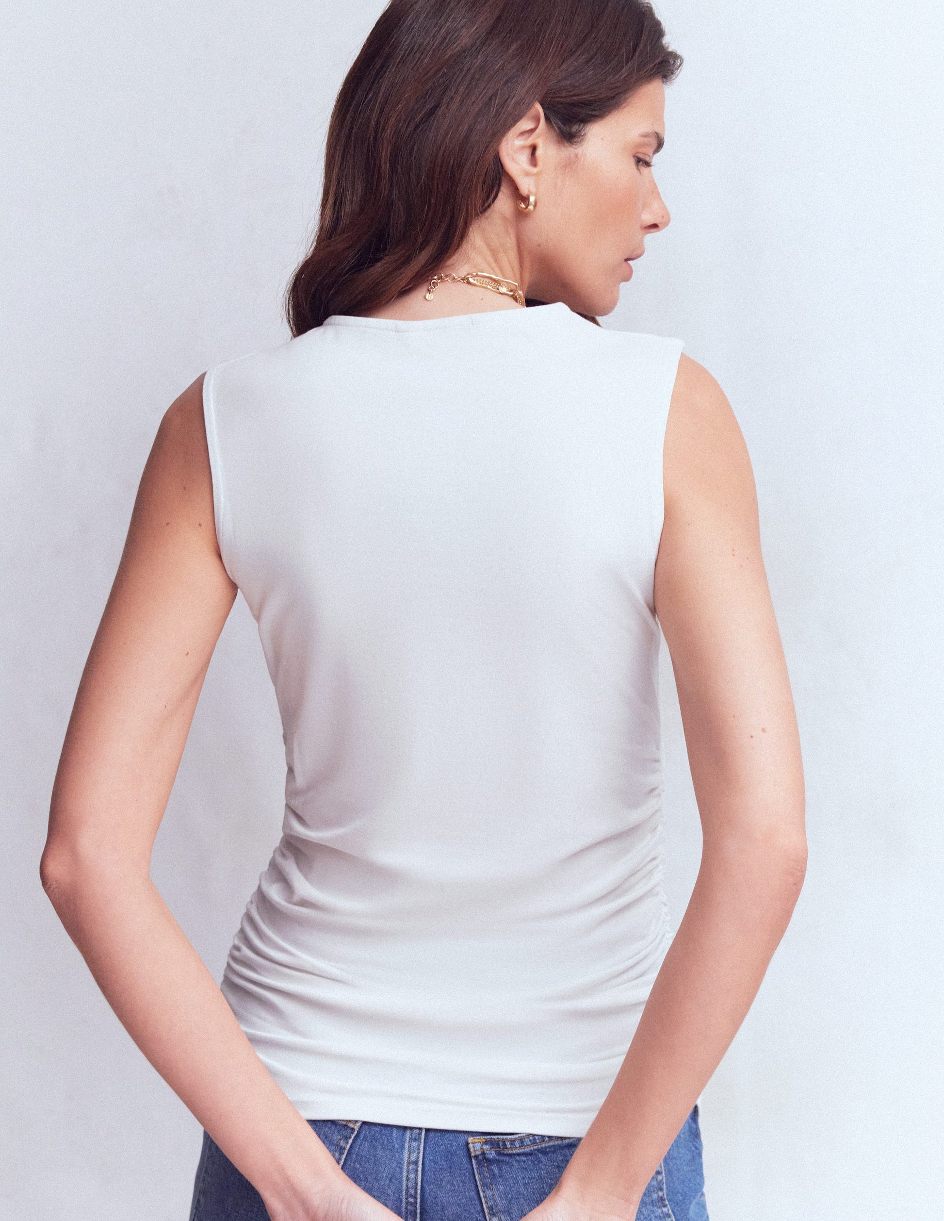 Tia Sleeveless Ruch Jersey Top-White-3