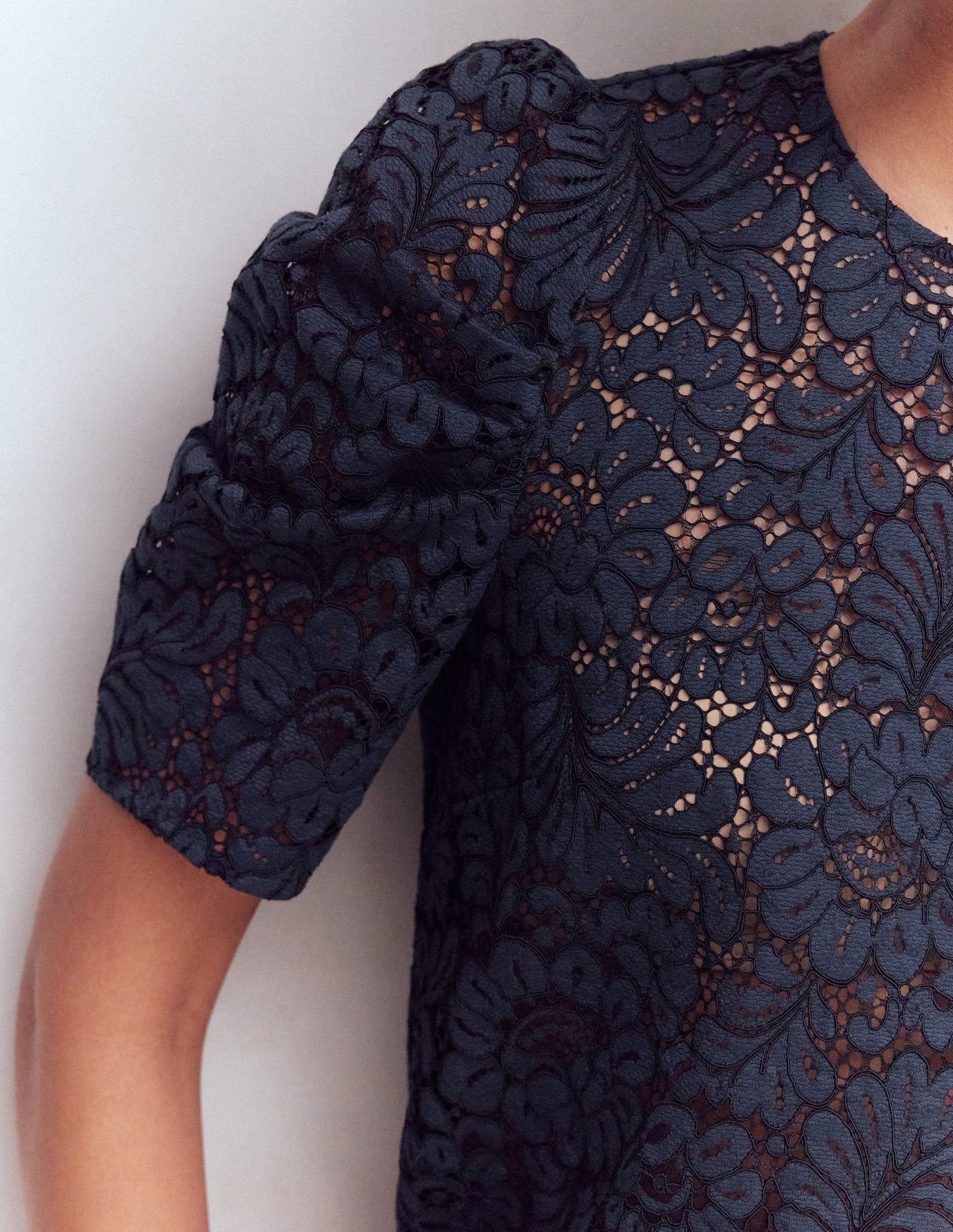 T-Shirt mit Spitze-Marineblau-2