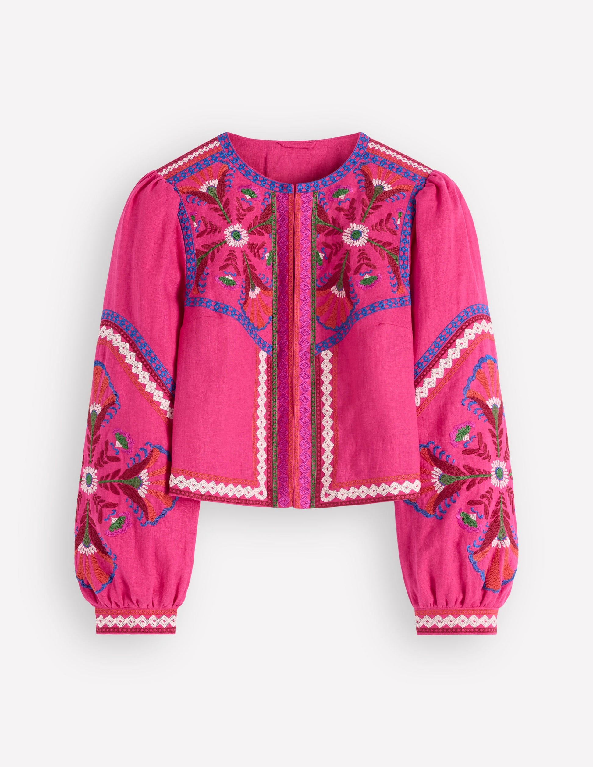 Bestickte Leinenjacke-Rosa Pfingstrose, Stickerei-7