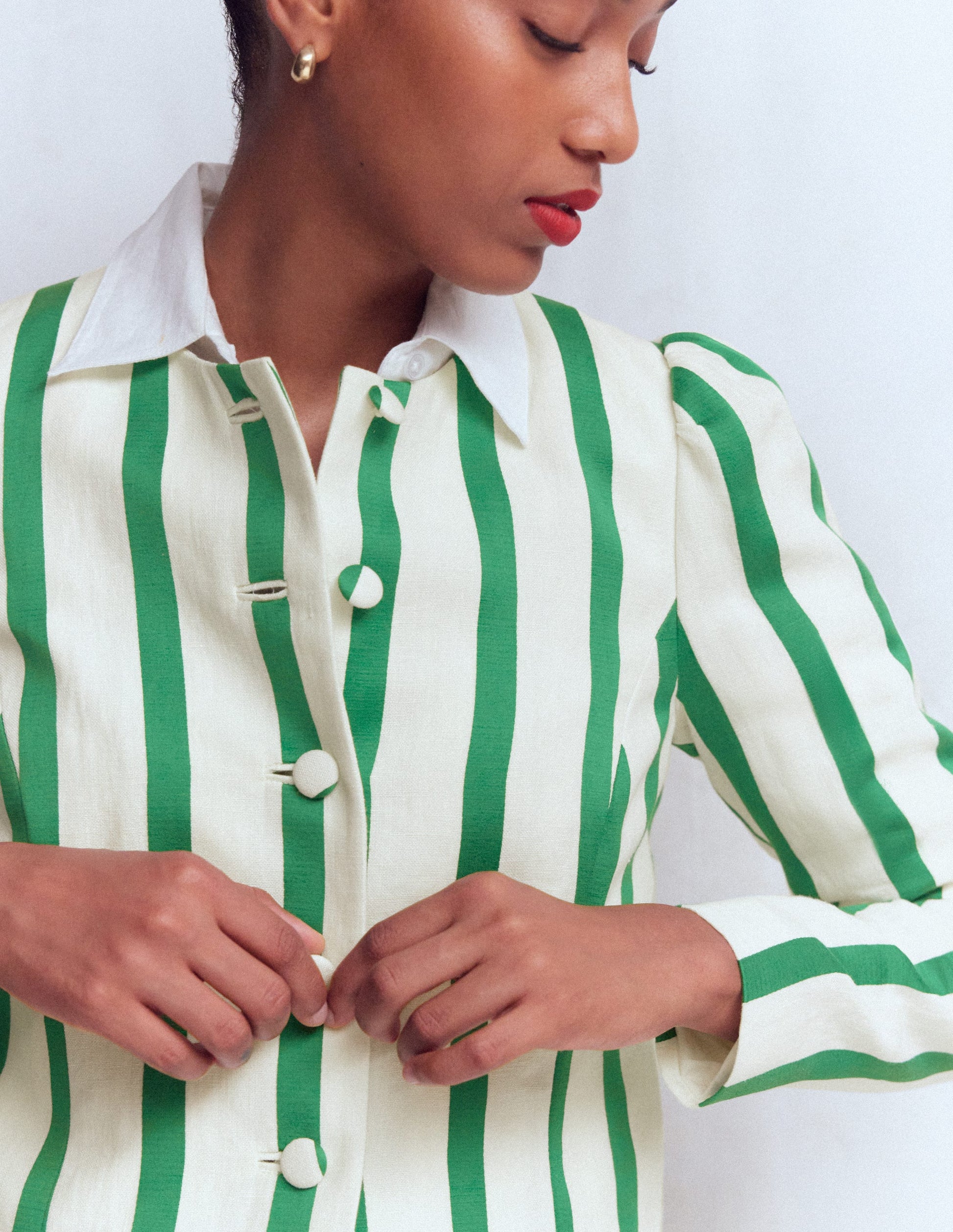 Veste Salisbury à manches bouffantes-Ivoire, rayé vert frais-3
