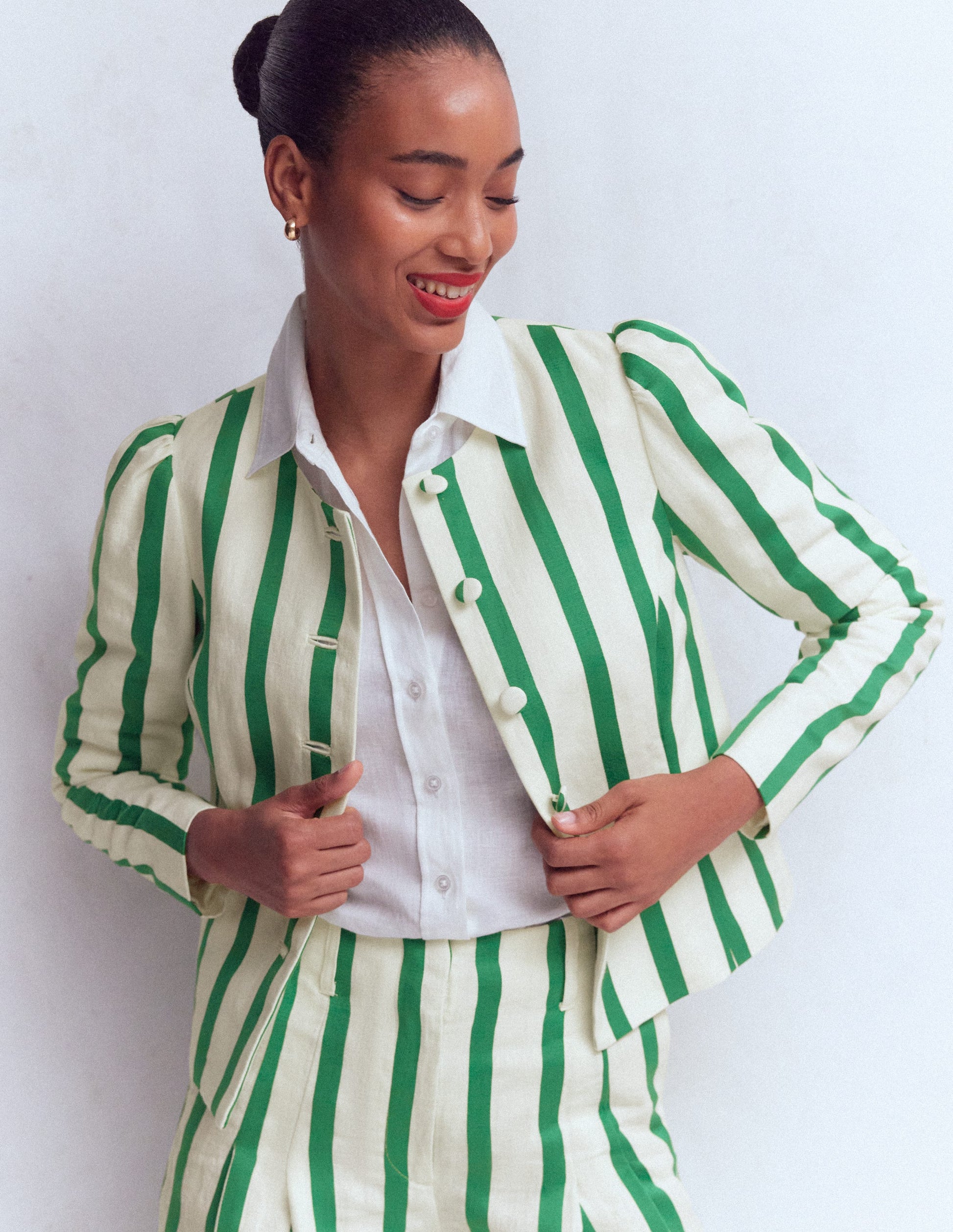 Veste Salisbury à manches bouffantes-Ivoire, rayé vert frais-5